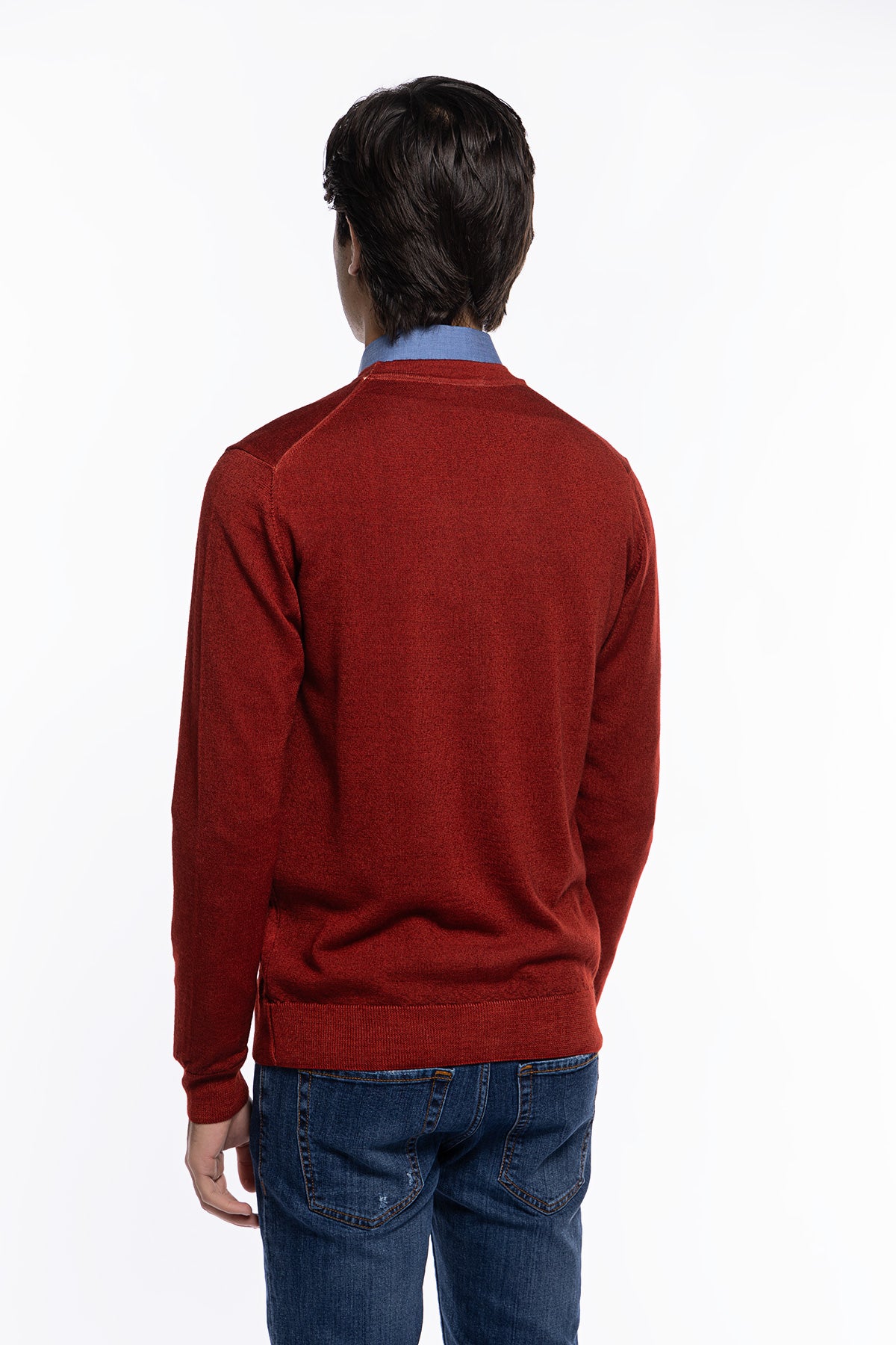 Cardigan uomo rosso in lana merinos 100% stone wash slim fit made in Italy