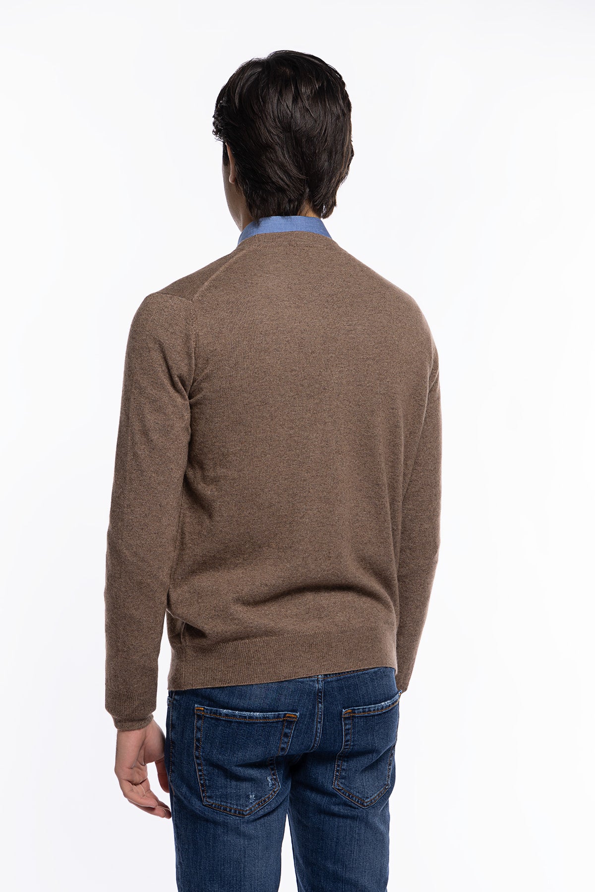 Cardigan uomo fango in lana e cashmere stone wash slim fit made in Italy