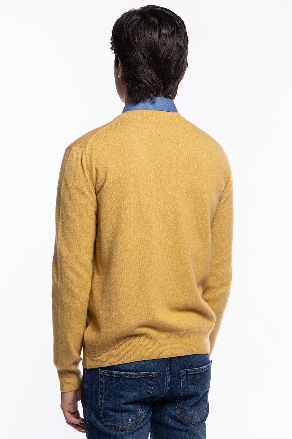 Cardigan uomo giallo in lana e cashmere stone wash slim fit made in Italy