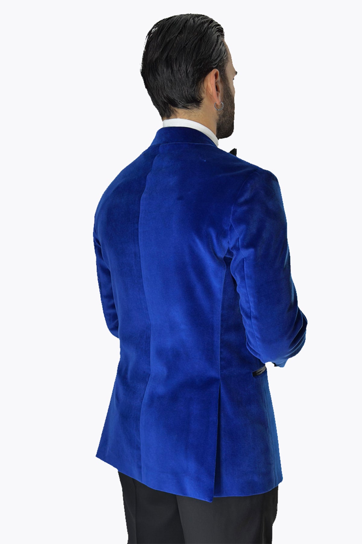 Giacca uomo Doppiopetto royal blu in velluto liscio Holland & Sherry con rever a lancia largo