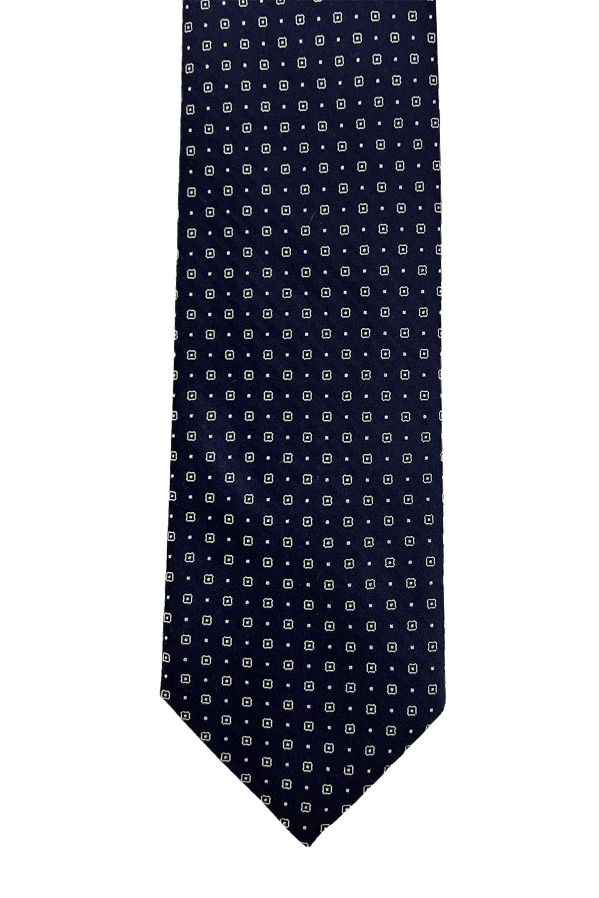 Cravatta uomo blu 9cm fantasia quadro con pois all interno da cerimonia elegante pura seta