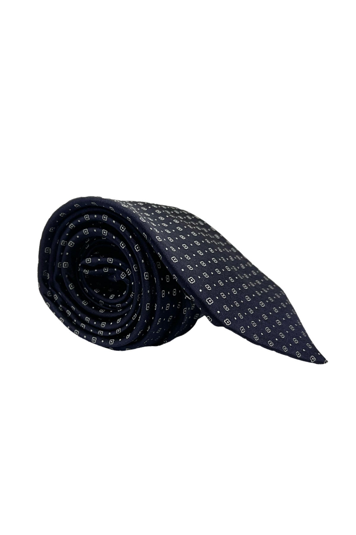 Cravatta uomo blu 9cm fantasia quadro con pois all interno da cerimonia elegante pura seta