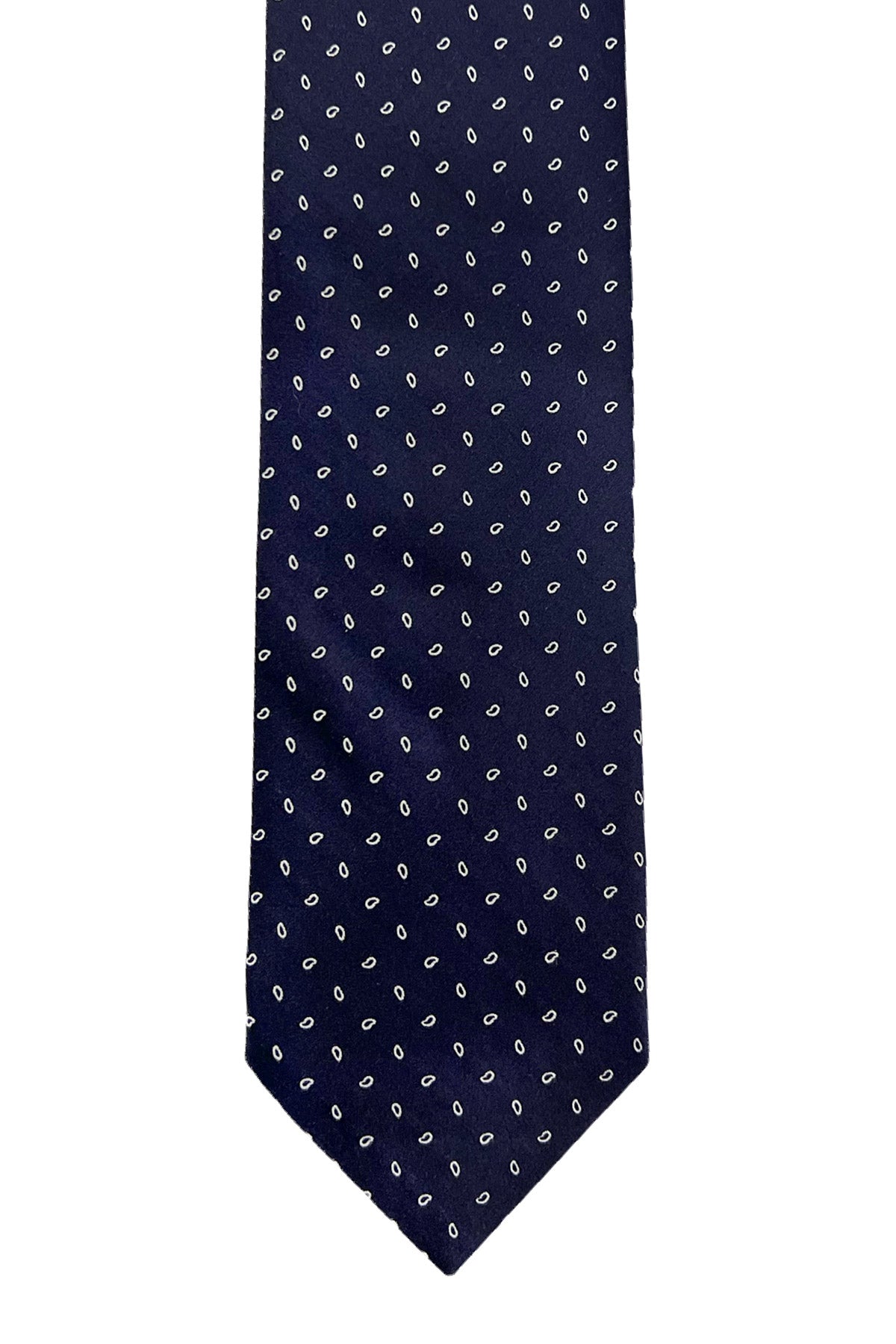 Cravatta uomo blu 9cm fantasia goccia bianca da cerimonia elegante pura seta
