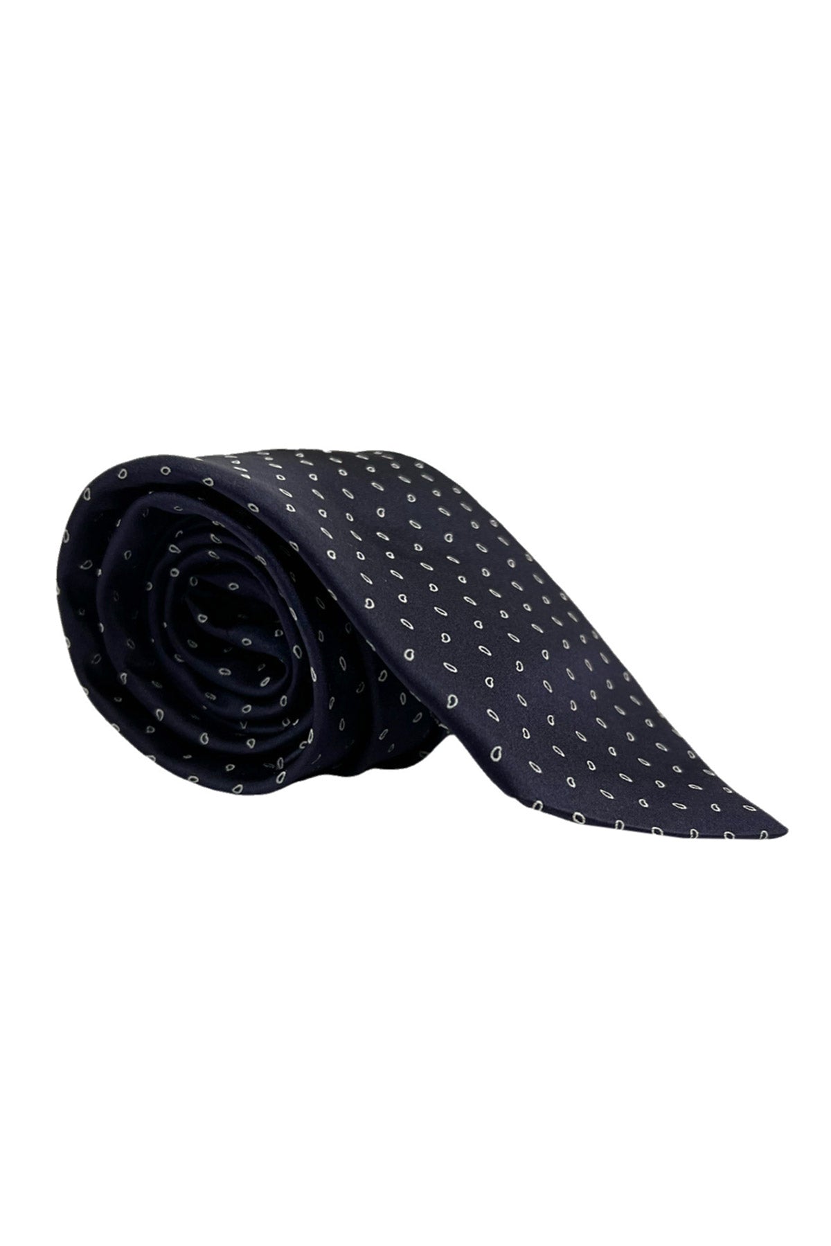Cravatta uomo blu 9cm fantasia goccia bianca da cerimonia elegante pura seta