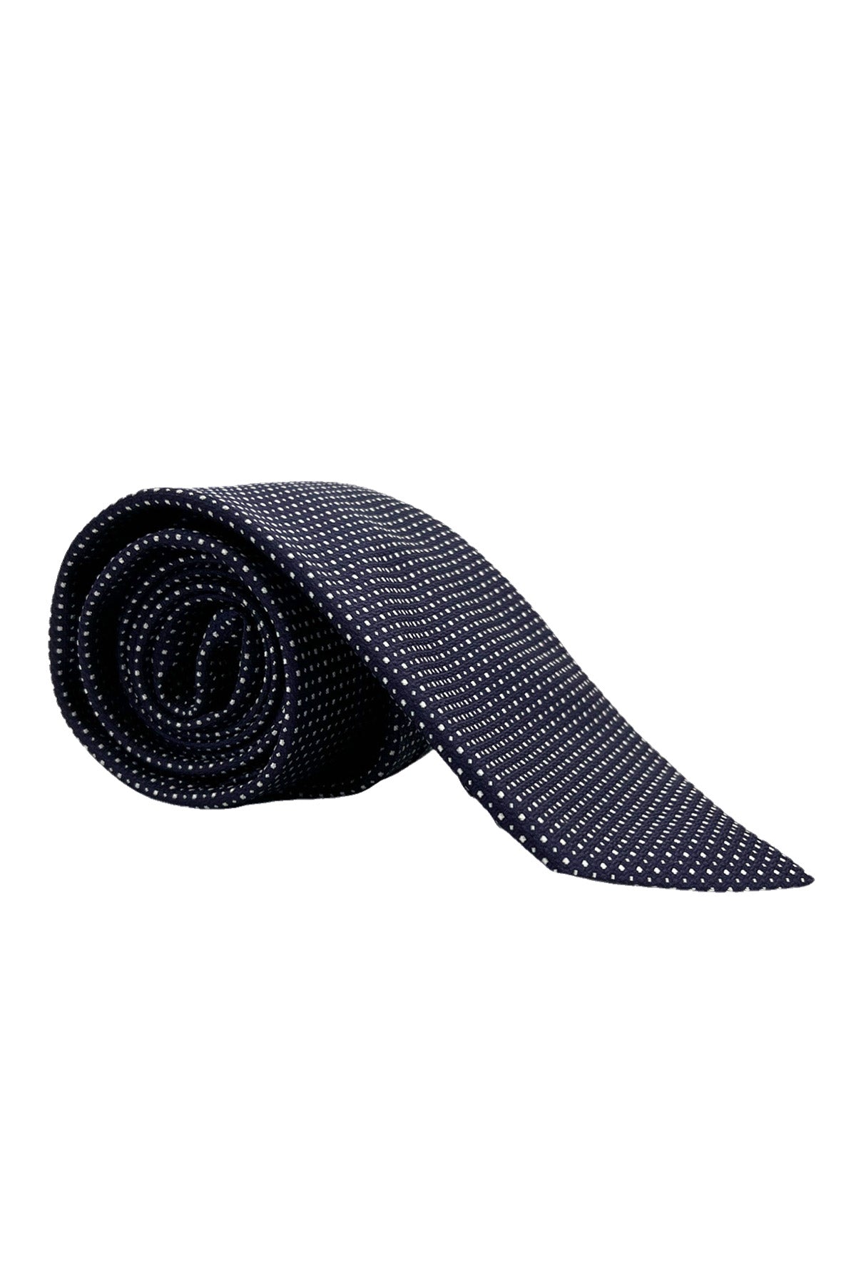 Cravatta uomo blu 9cm fantasia quadretti e pois piccoli da cerimonia elegante pura seta