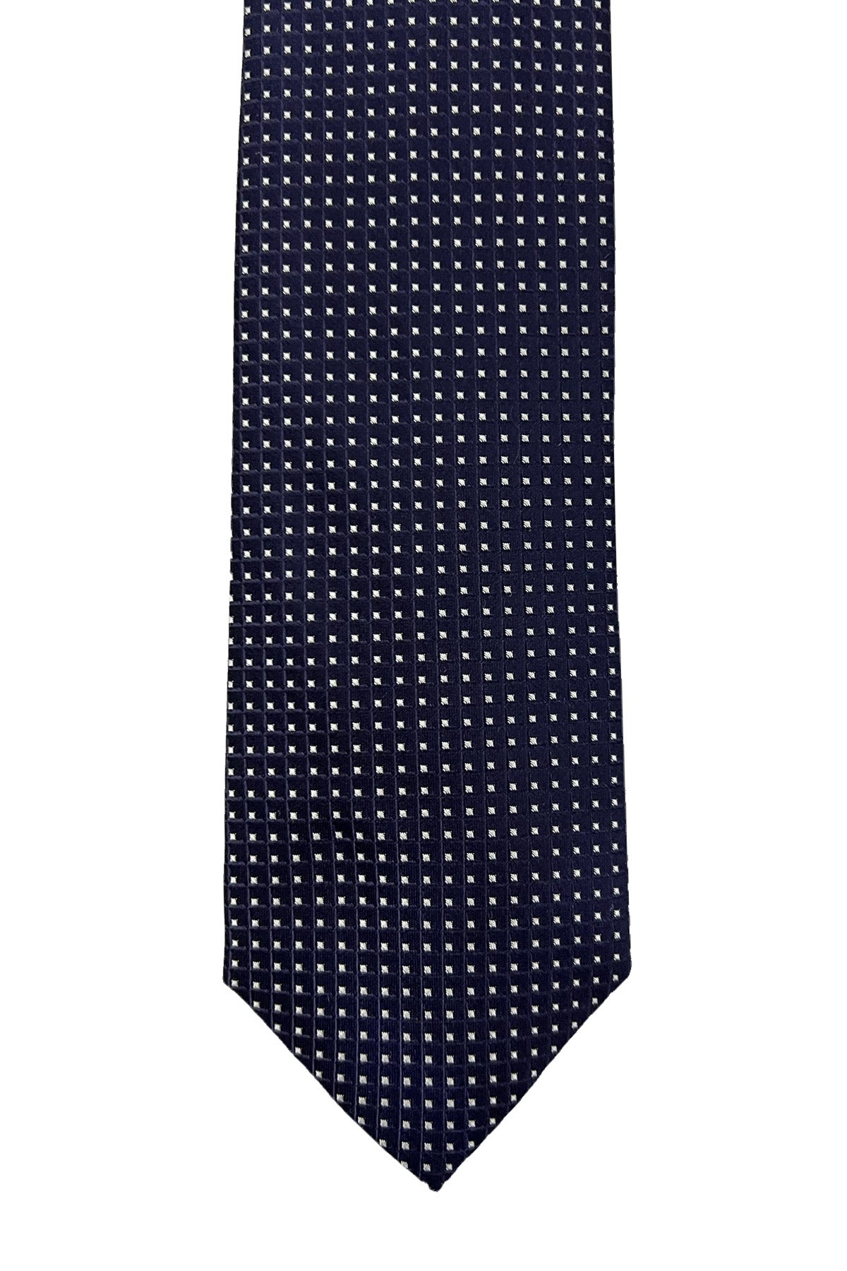 Cravatta uomo blu 9cm fantasia quadretti piccoli da cerimonia elegante pura seta
