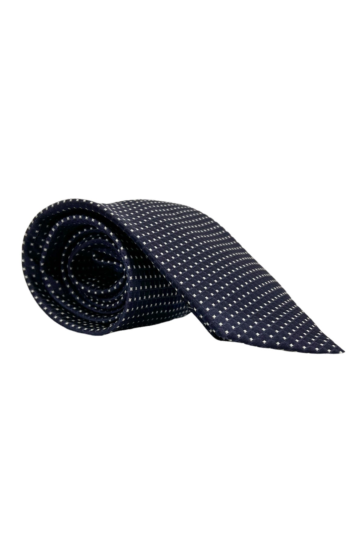 Cravatta uomo blu 9cm fantasia quadretti piccoli da cerimonia elegante pura seta