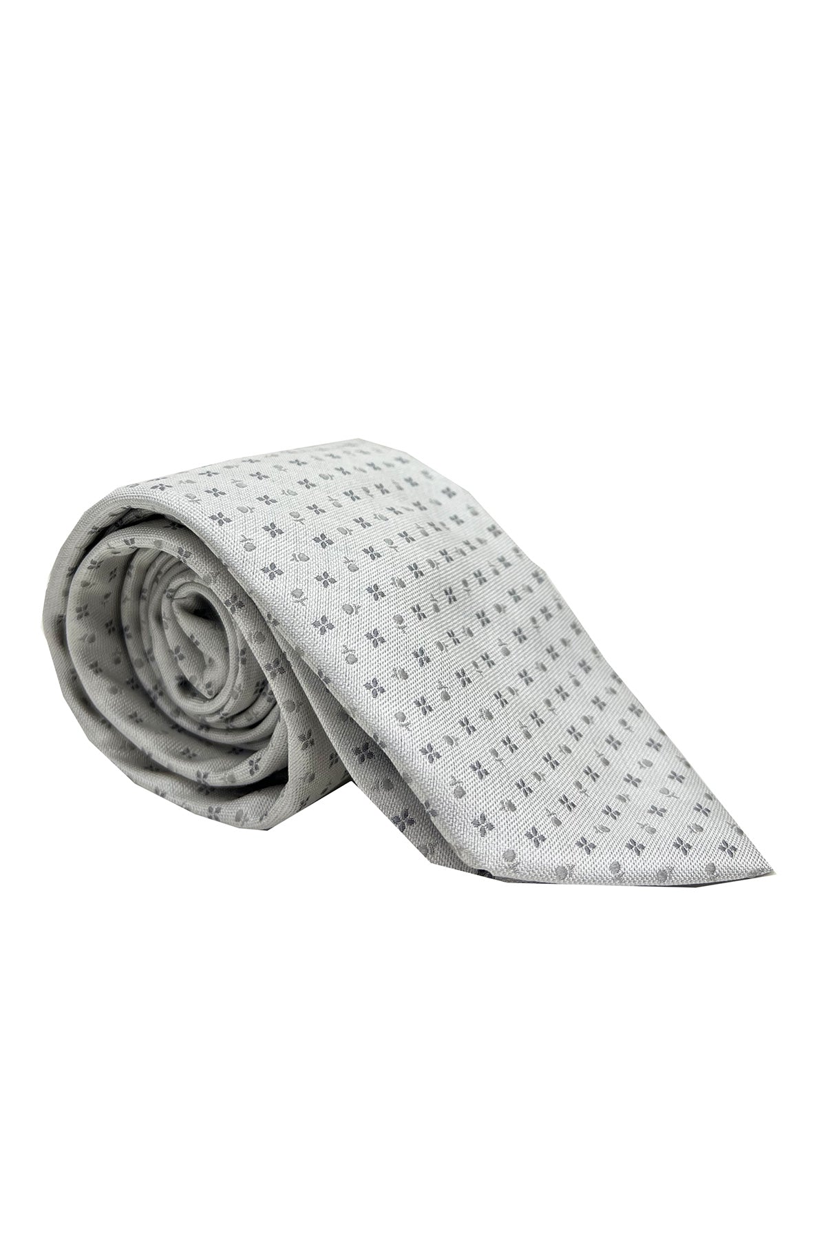 Cravatta uomo grigio chiaro 9cm fantasia fiori da cerimonia elegante pura seta