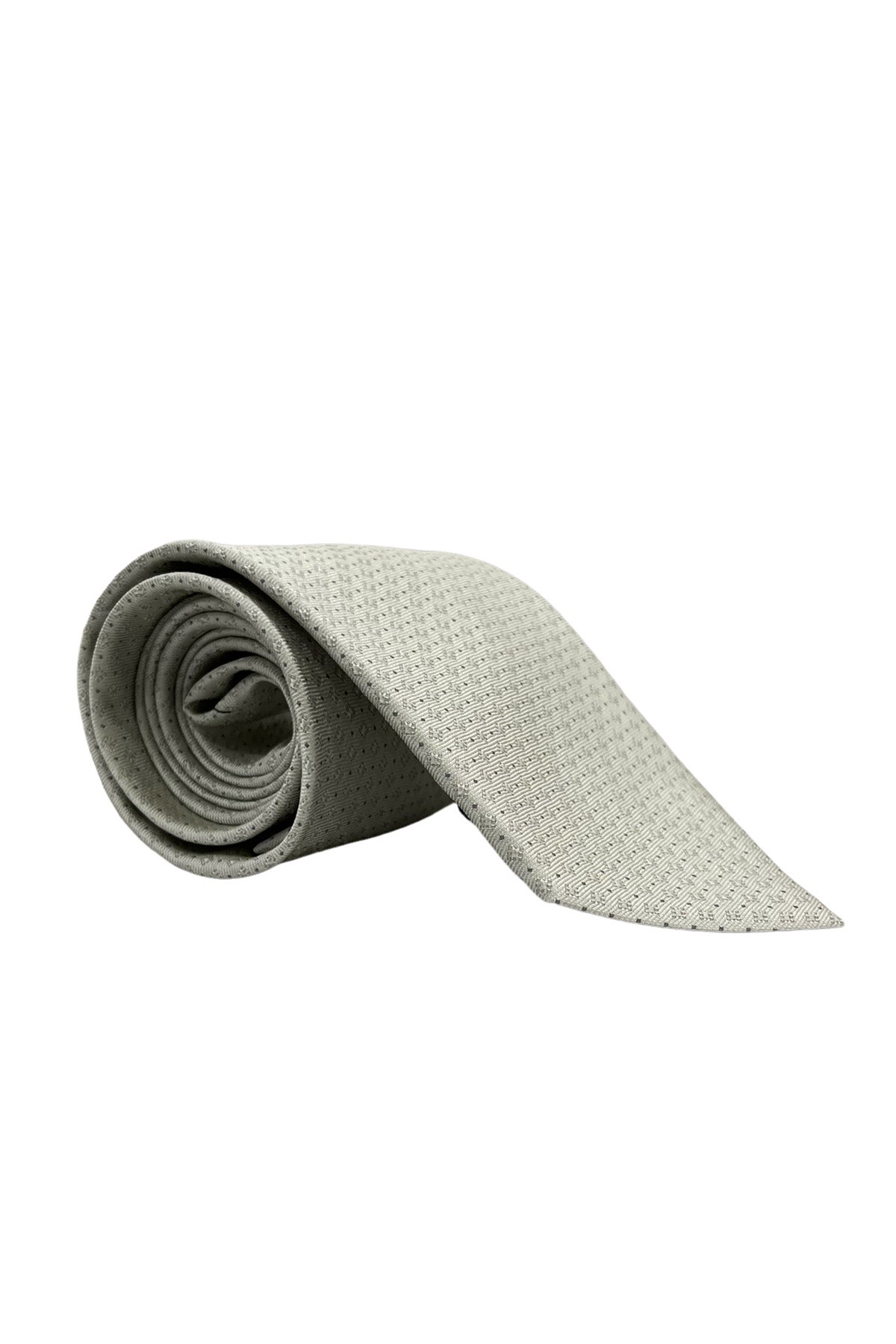 Cravatta uomo grigio chiaro 9cm fantasia quadratini e pois da cerimonia elegante pura seta
