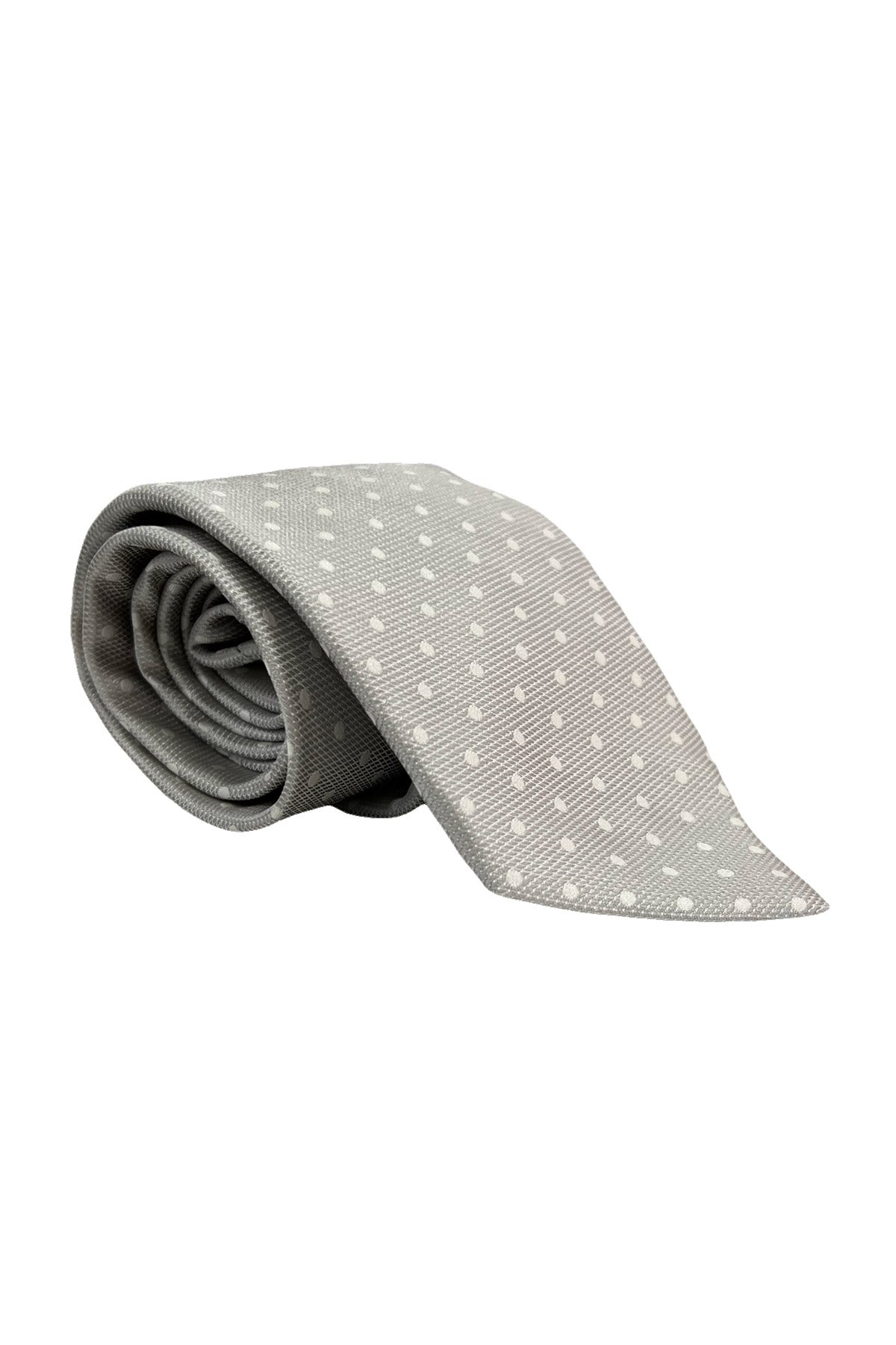 Cravatta uomo grigio chiaro 9cm fantasia pois da cerimonia elegante pura seta