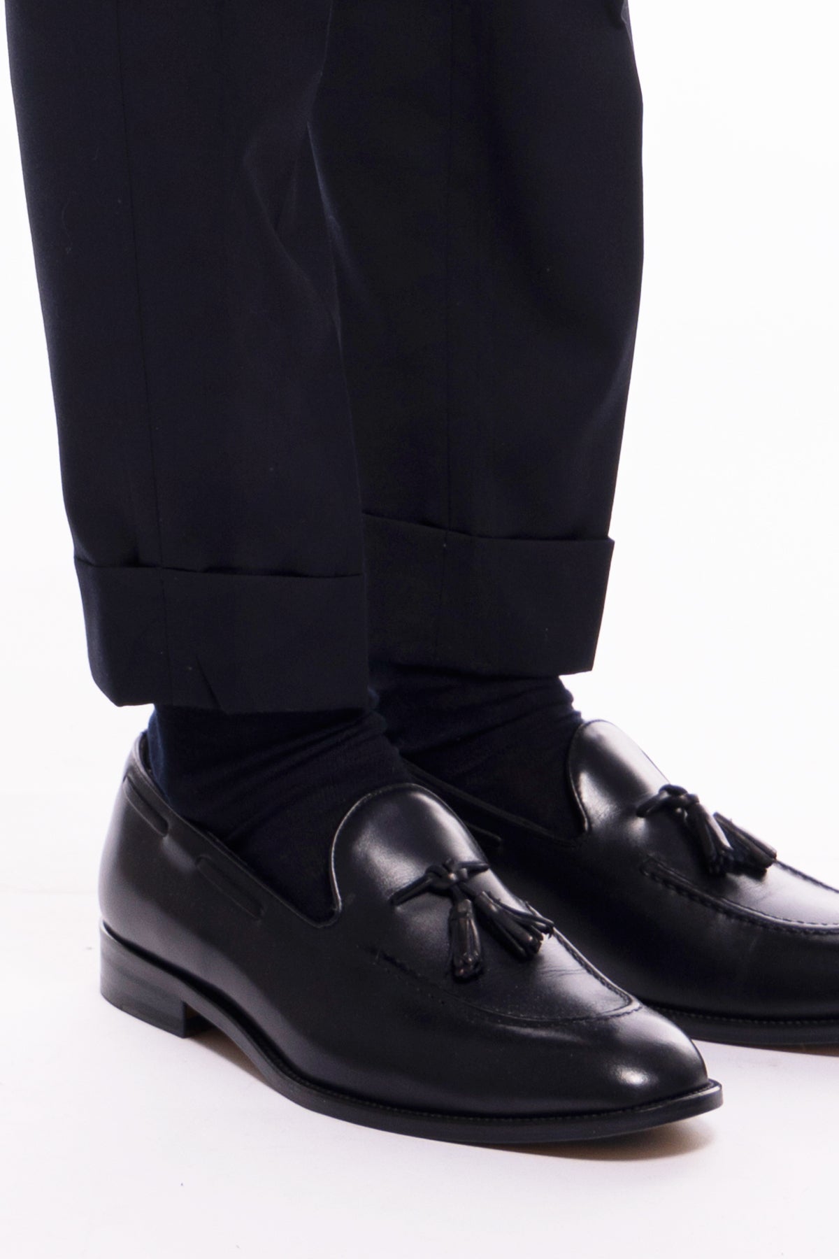 Pantalone uomo blu vita alta doppia pinces effetto fresco lana