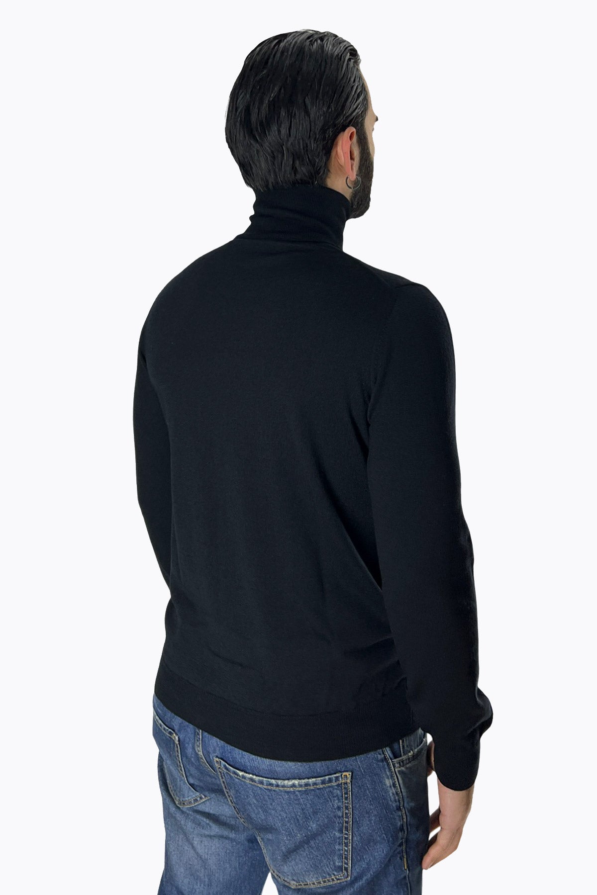 Maglioncino collo alto da uomo nero 100% lana merinos slim fit made in Italy