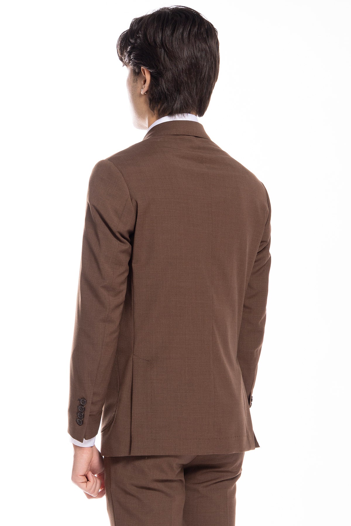 Giacca uomo monopetto marrone Effetto fresco lana Rever largo tasche a toppe vestibilità regular fit