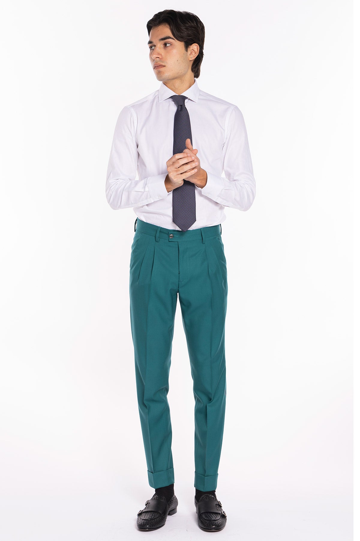 Abito uomo Doppiopetto verde menta fresco lana super 140's Holland & Sherry Rever a lancia