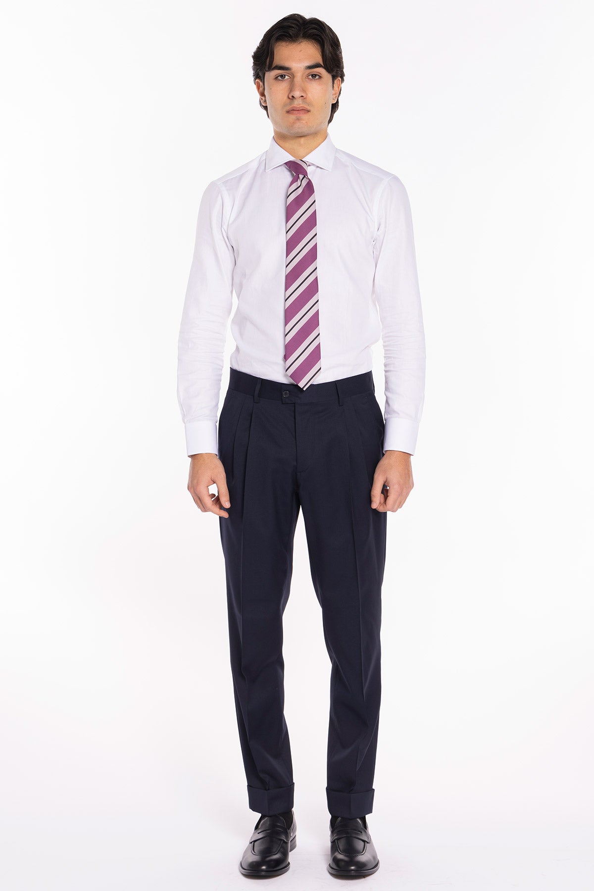 Abito smoking Doppiopetto blu da uomo in fresco lana super 130's Vitale Barberis Canonico con rever a scialle largo in raso