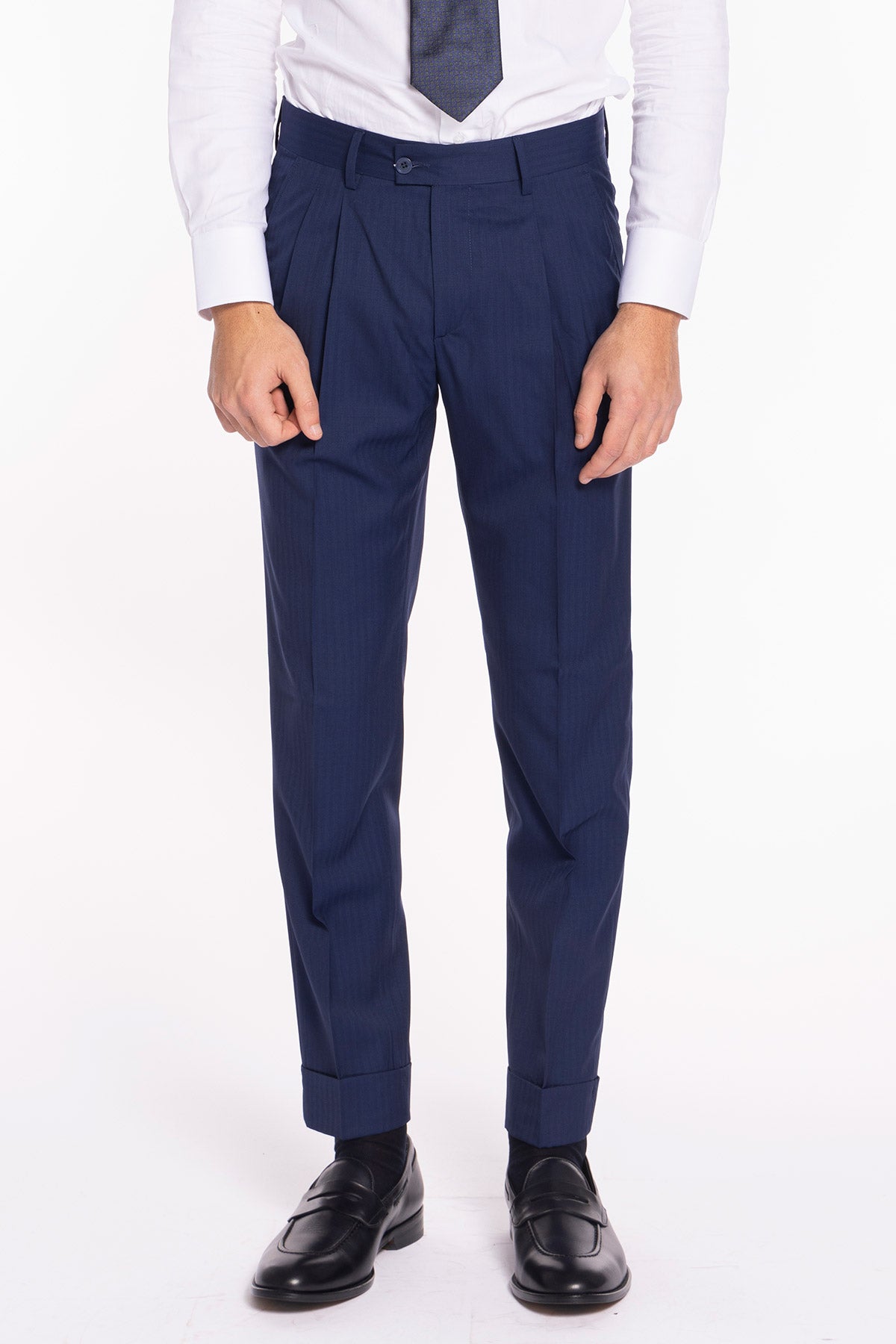Abito uomo monopetto solaro blu fresco lana e seta Holland & Sherry Rever a lancia