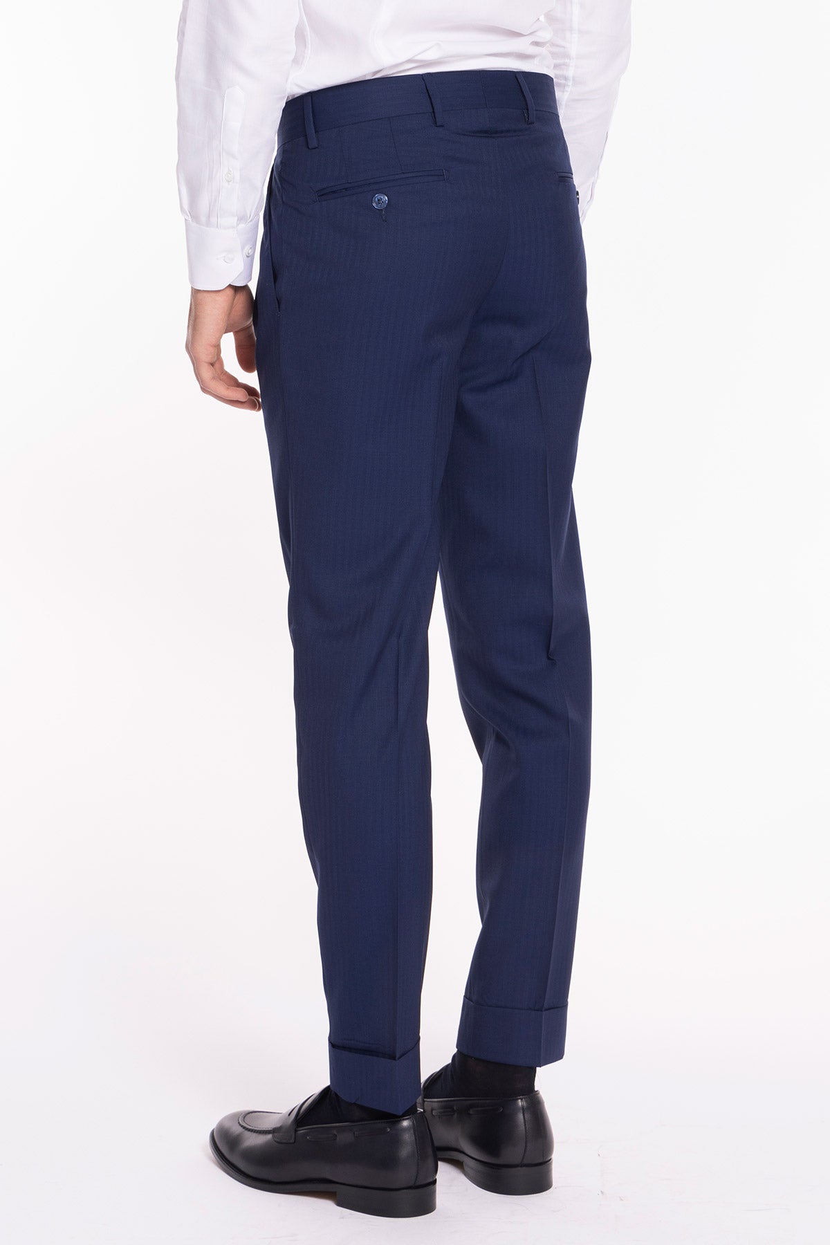 Abito uomo monopetto solaro blu fresco lana e seta Holland & Sherry Rever a lancia