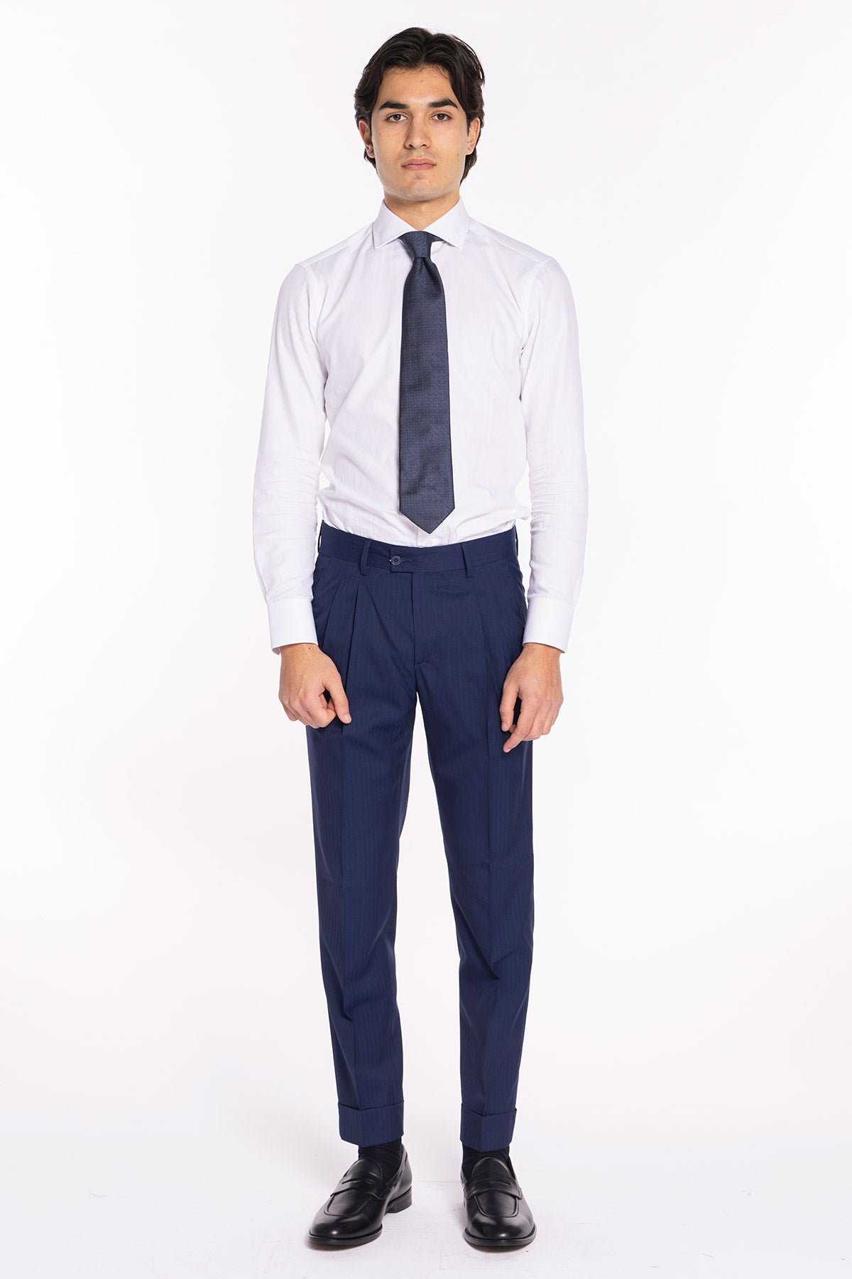 Abito uomo monopetto solaro blu fresco lana e seta Holland & Sherry Rever a lancia
