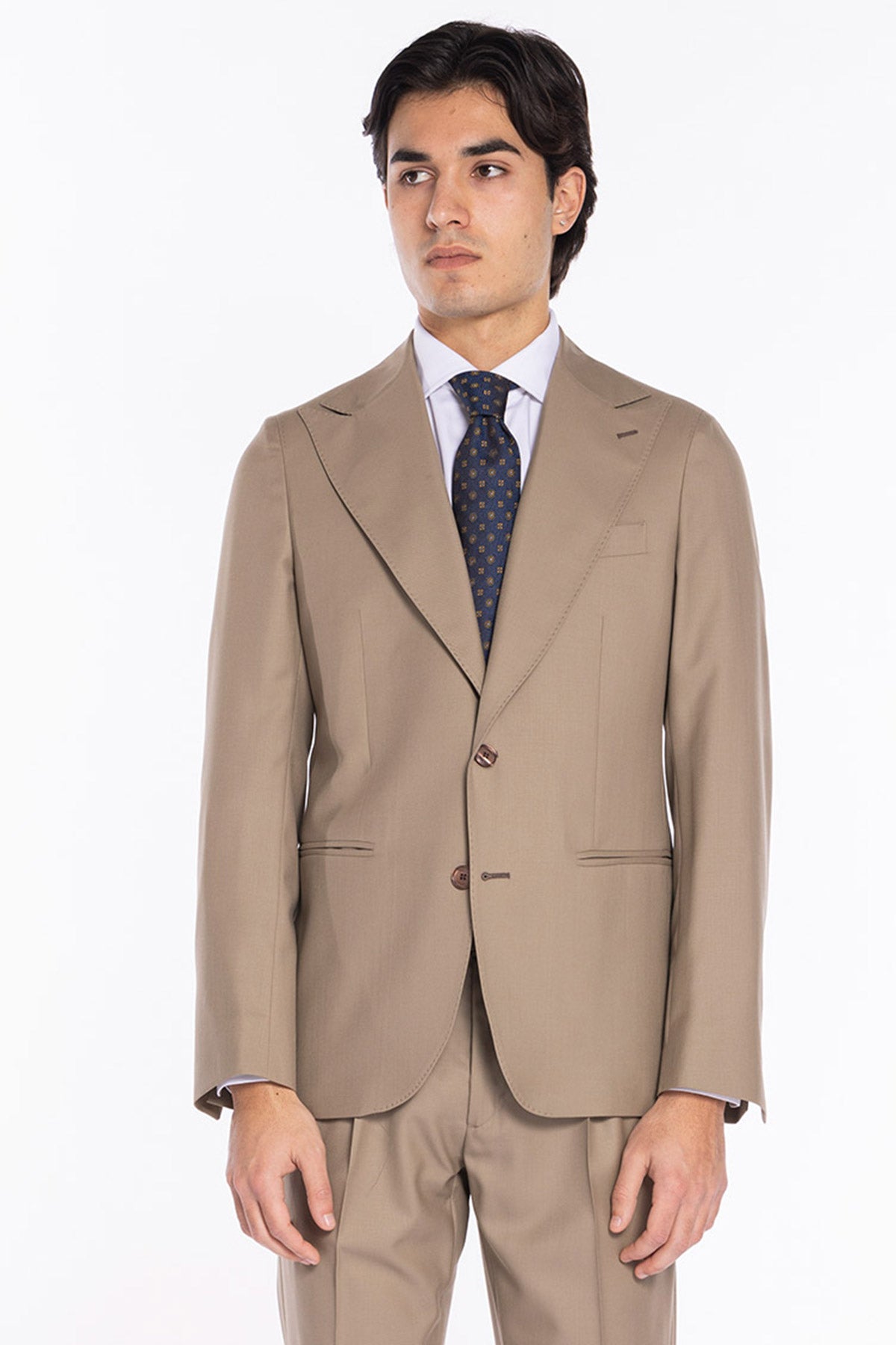 Giacca uomo monopetto beige fresco lana super 140's Holland & Sherry Rever a lancia