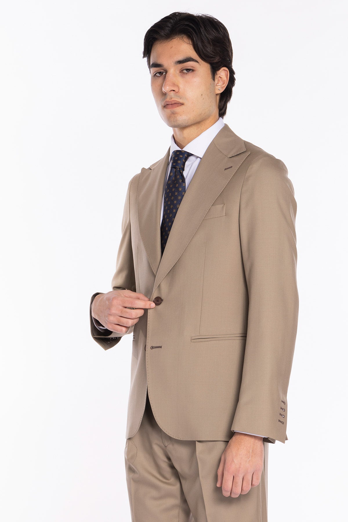 Giacca uomo monopetto beige fresco lana super 140's Holland & Sherry Rever a lancia
