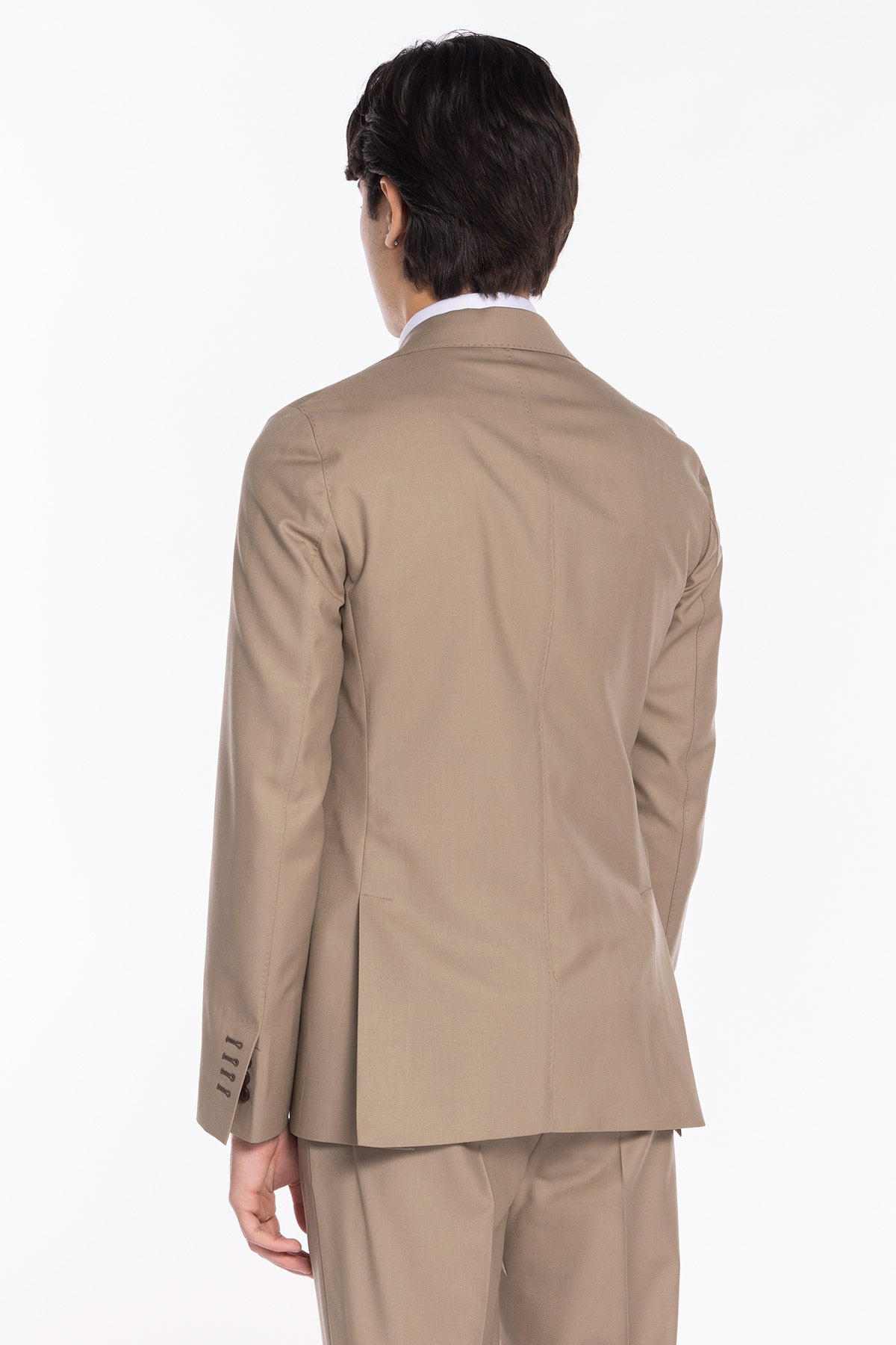 Giacca uomo monopetto beige fresco lana super 140's Holland & Sherry Rever a lancia