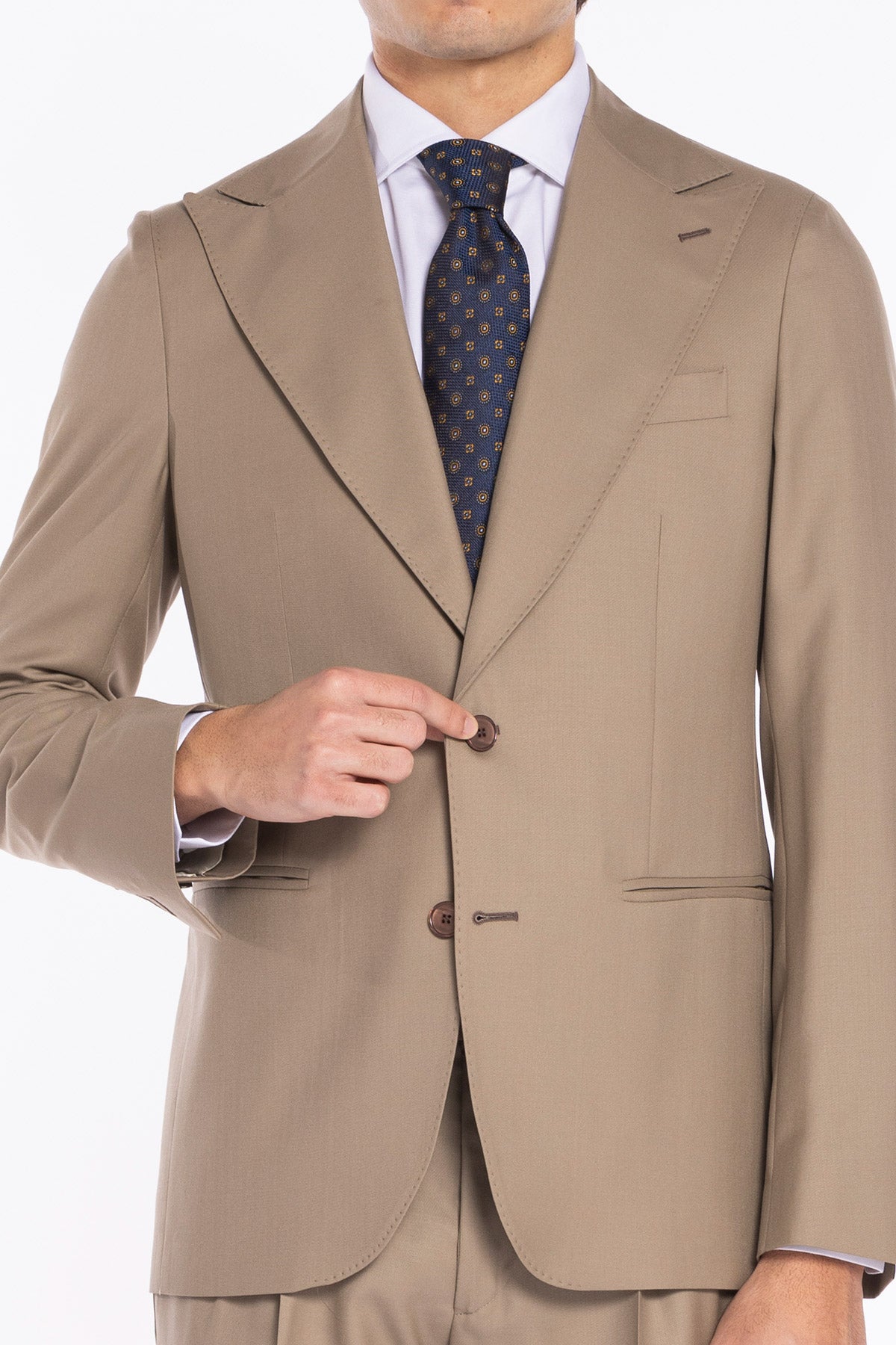Giacca uomo monopetto beige fresco lana super 140's Holland & Sherry Rever a lancia