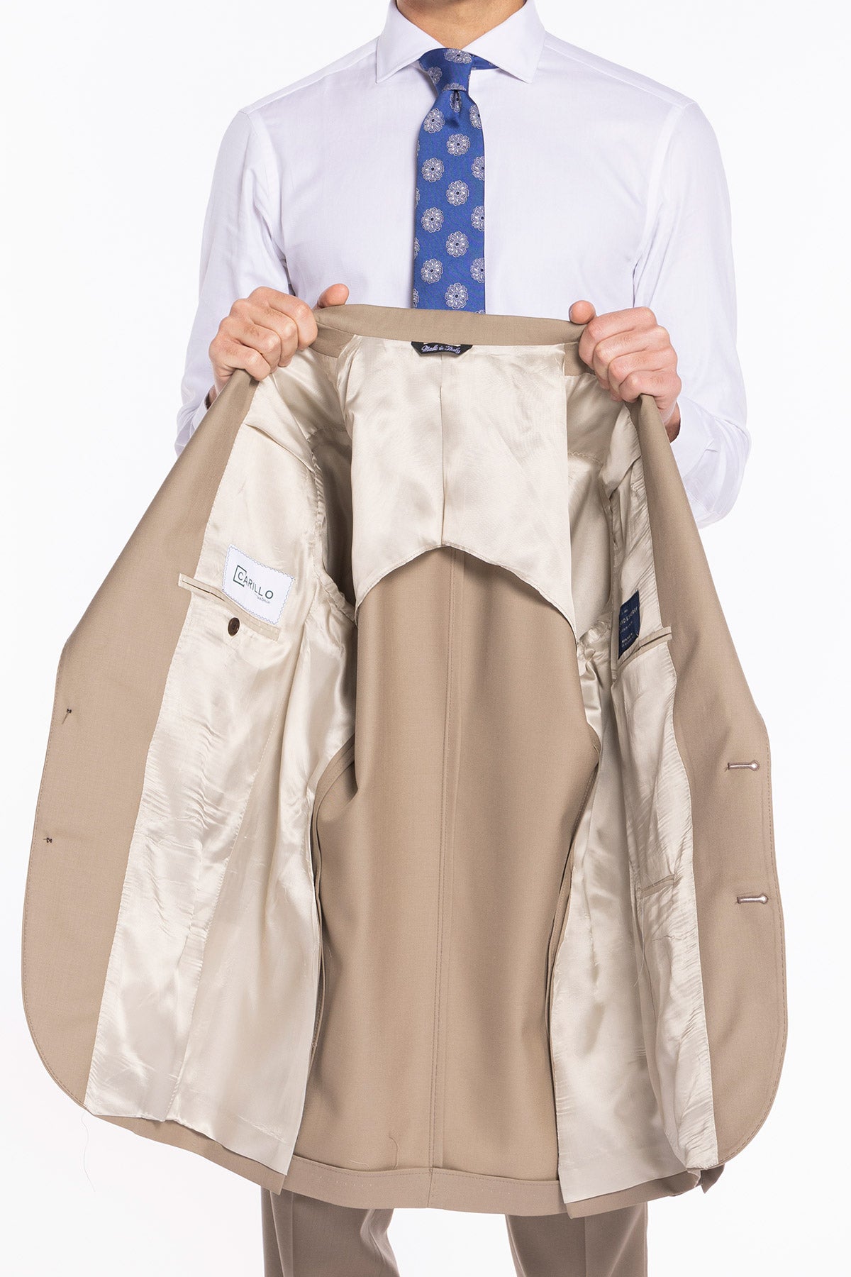 Giacca uomo monopetto beige fresco lana super 140's Holland & Sherry Rever a lancia