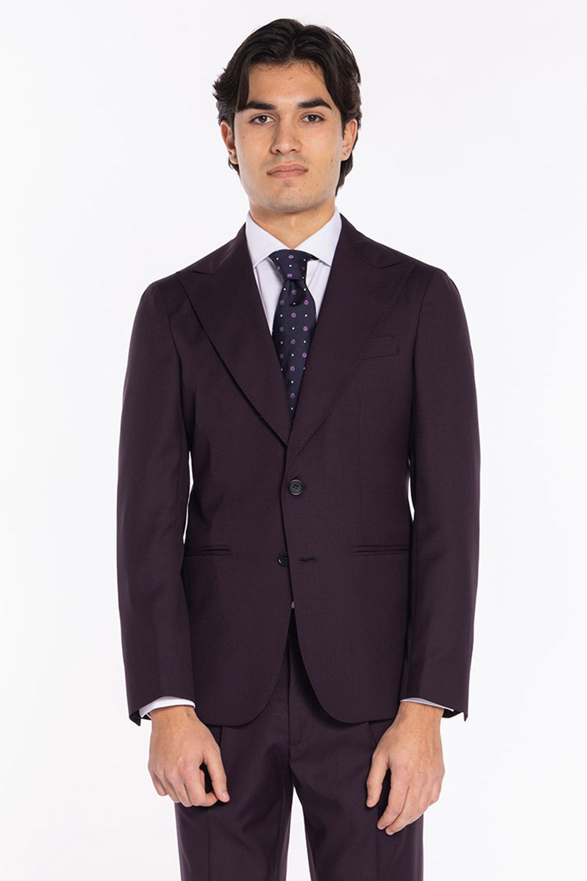 Giacca uomo monopetto viola fresco lana super 120's Holland & Sherry Rever a lancia .