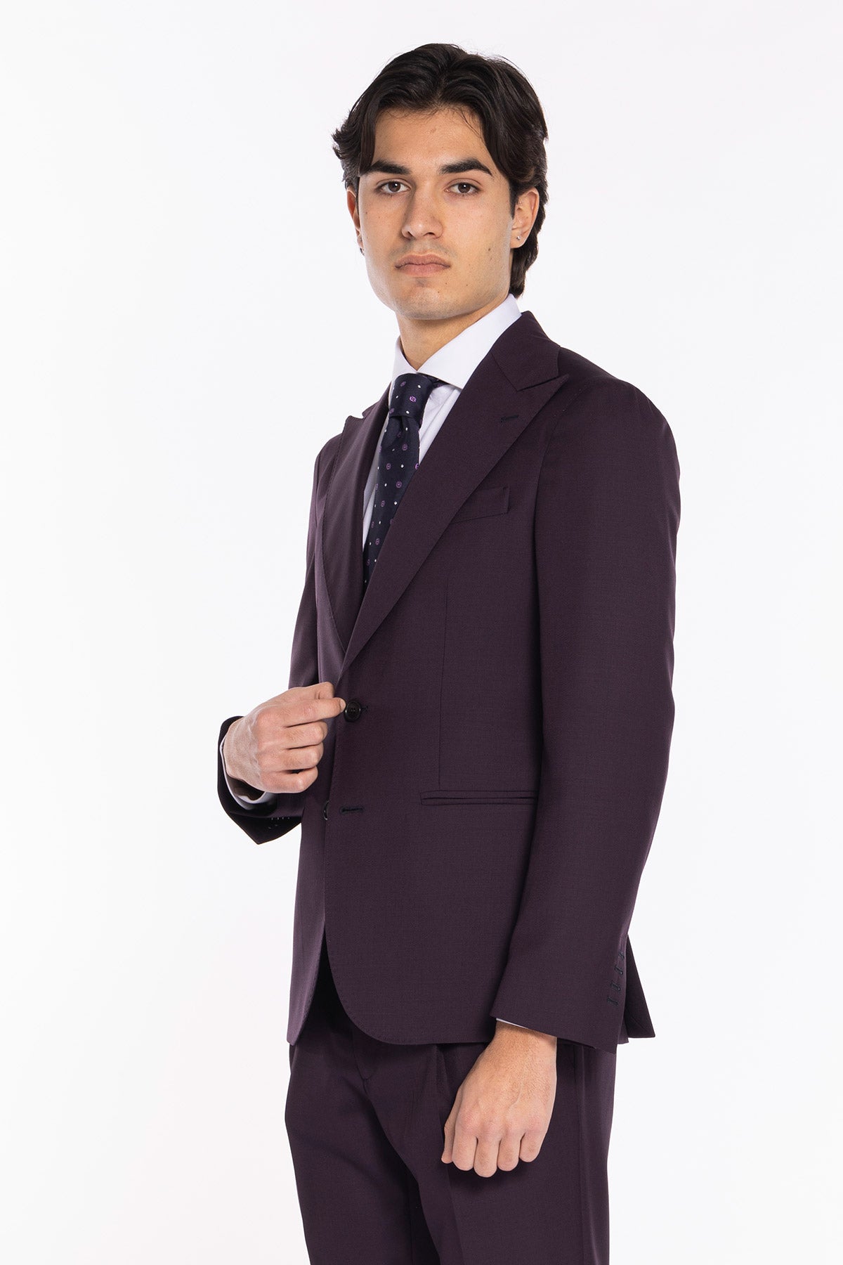 Giacca uomo monopetto viola fresco lana super 120's Holland & Sherry Rever a lancia .