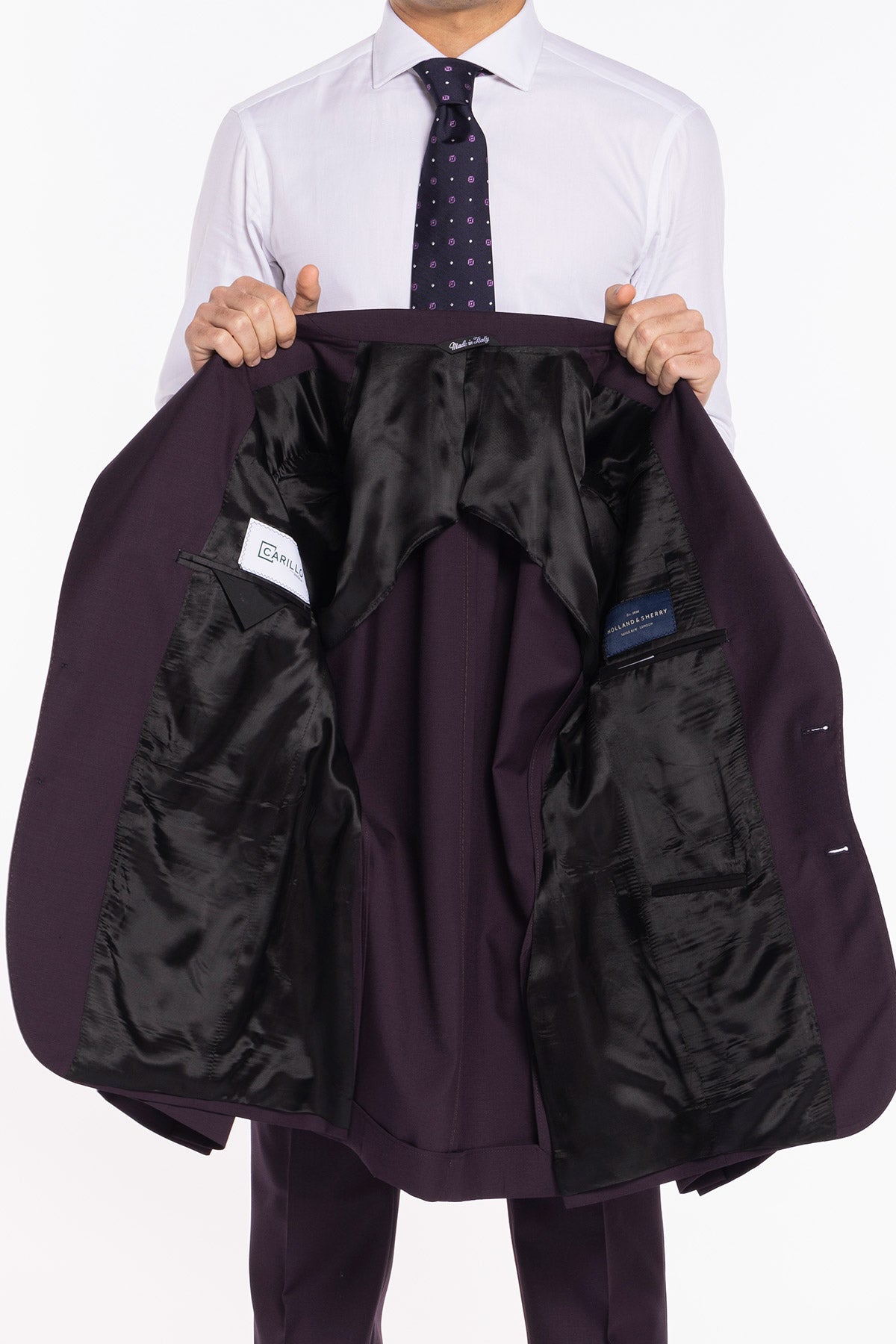 Giacca uomo monopetto viola fresco lana super 120's Holland & Sherry Rever a lancia .