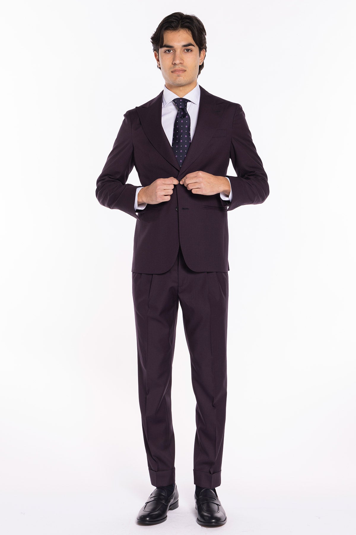 Giacca uomo monopetto viola fresco lana super 120's Holland & Sherry Rever a lancia .