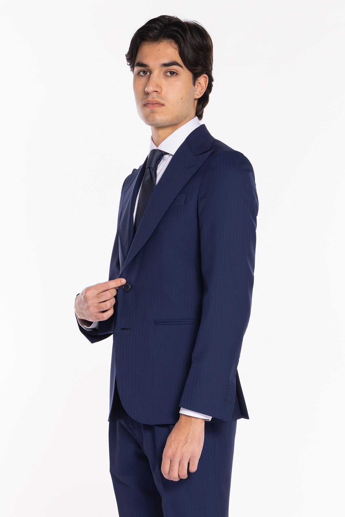 Giacca uomo monopetto solaro blu fresco lana e seta Holland & Sherry Rever a lancia