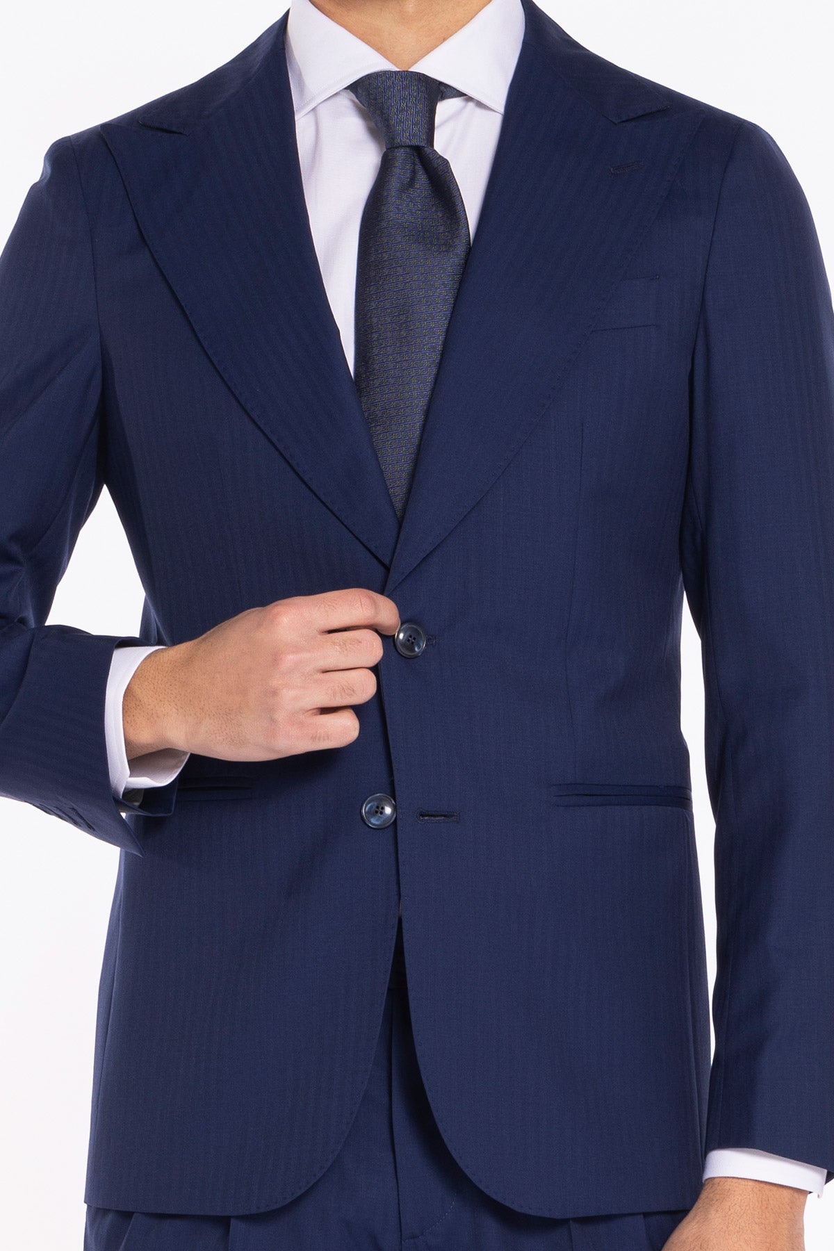 Giacca uomo monopetto solaro blu fresco lana e seta Holland & Sherry Rever a lancia