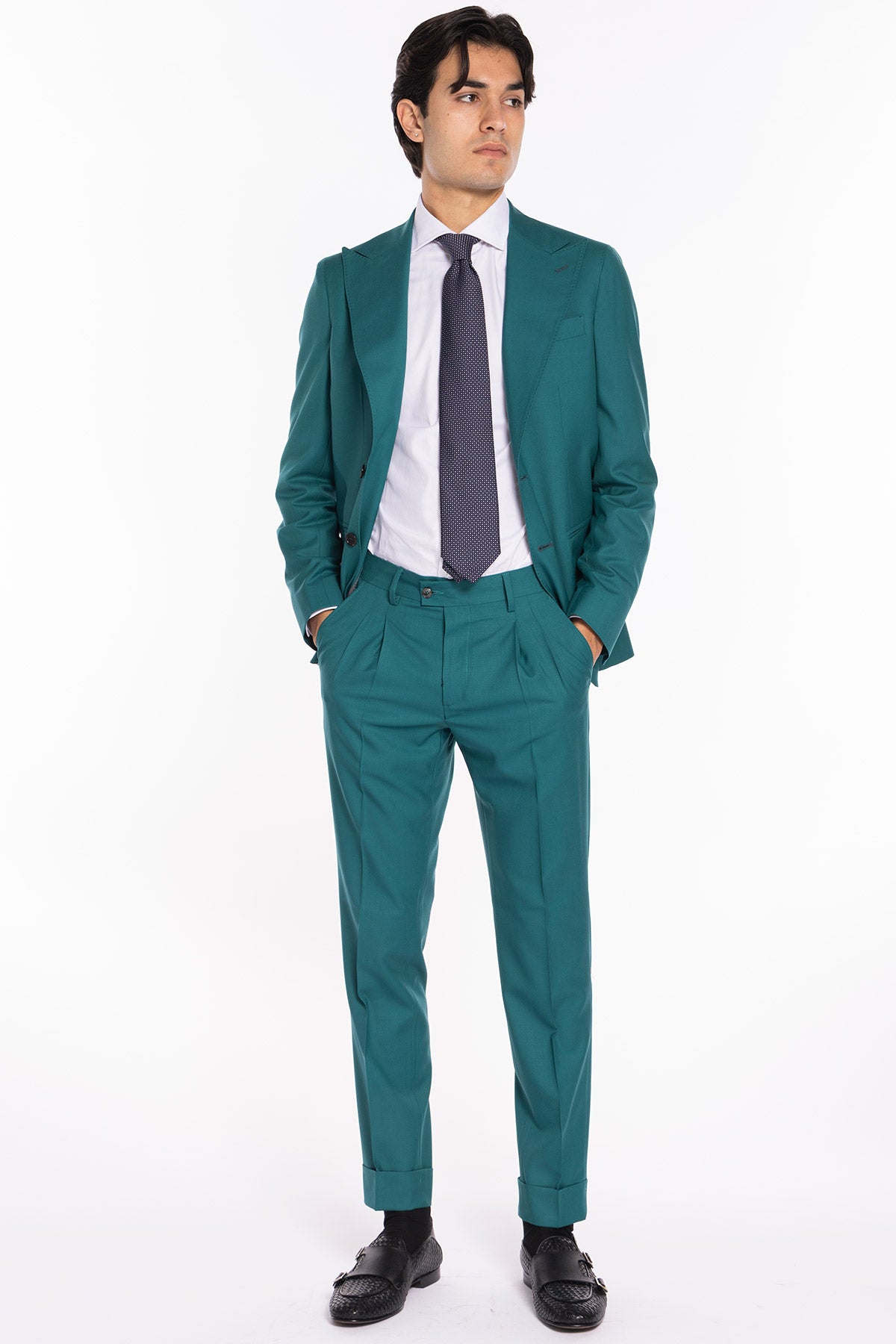 Giacca uomo monopetto verde menta fresco lana super 140's Holland & Sherry Rever a lancia