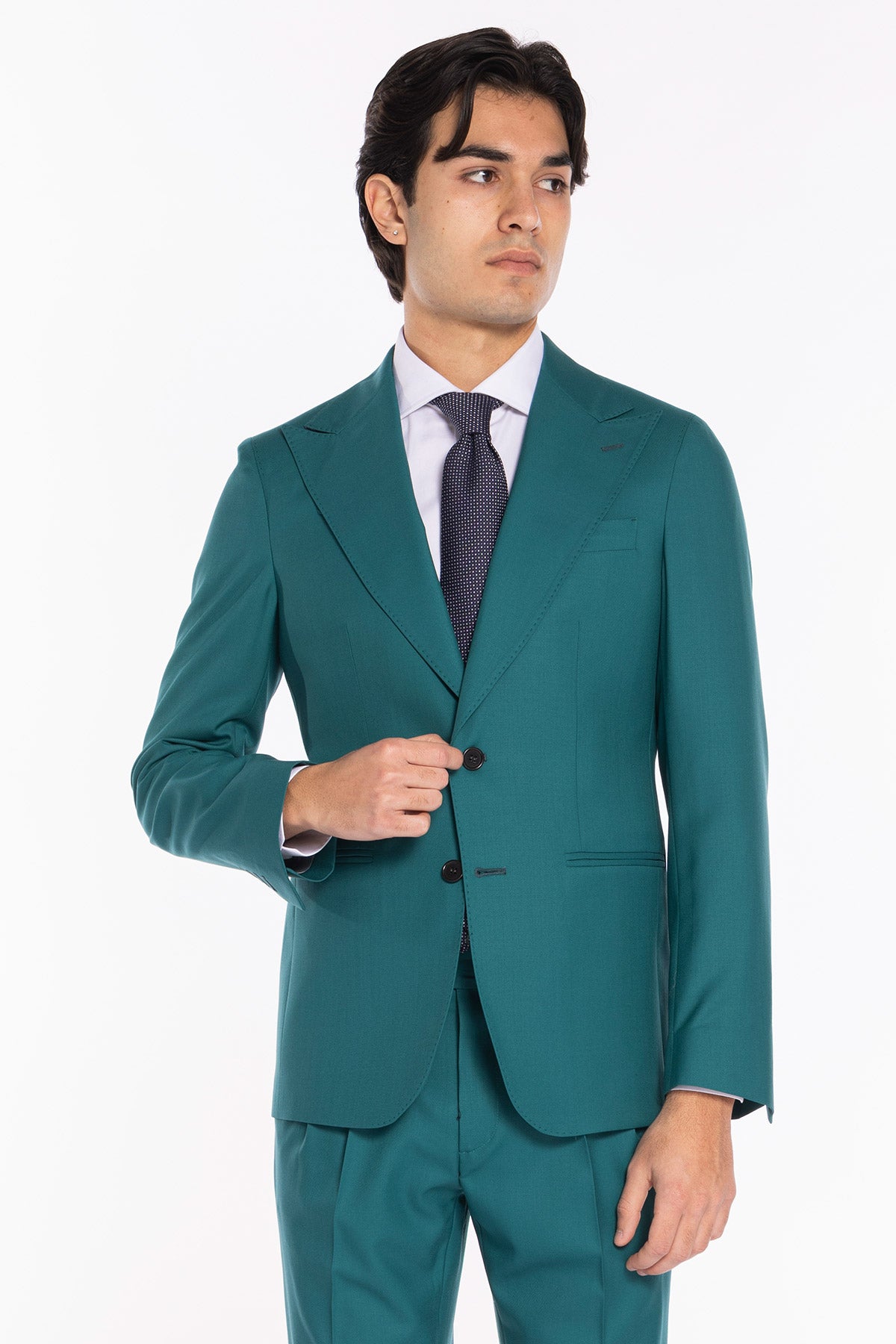 Giacca uomo monopetto verde menta fresco lana super 140's Holland & Sherry Rever a lancia