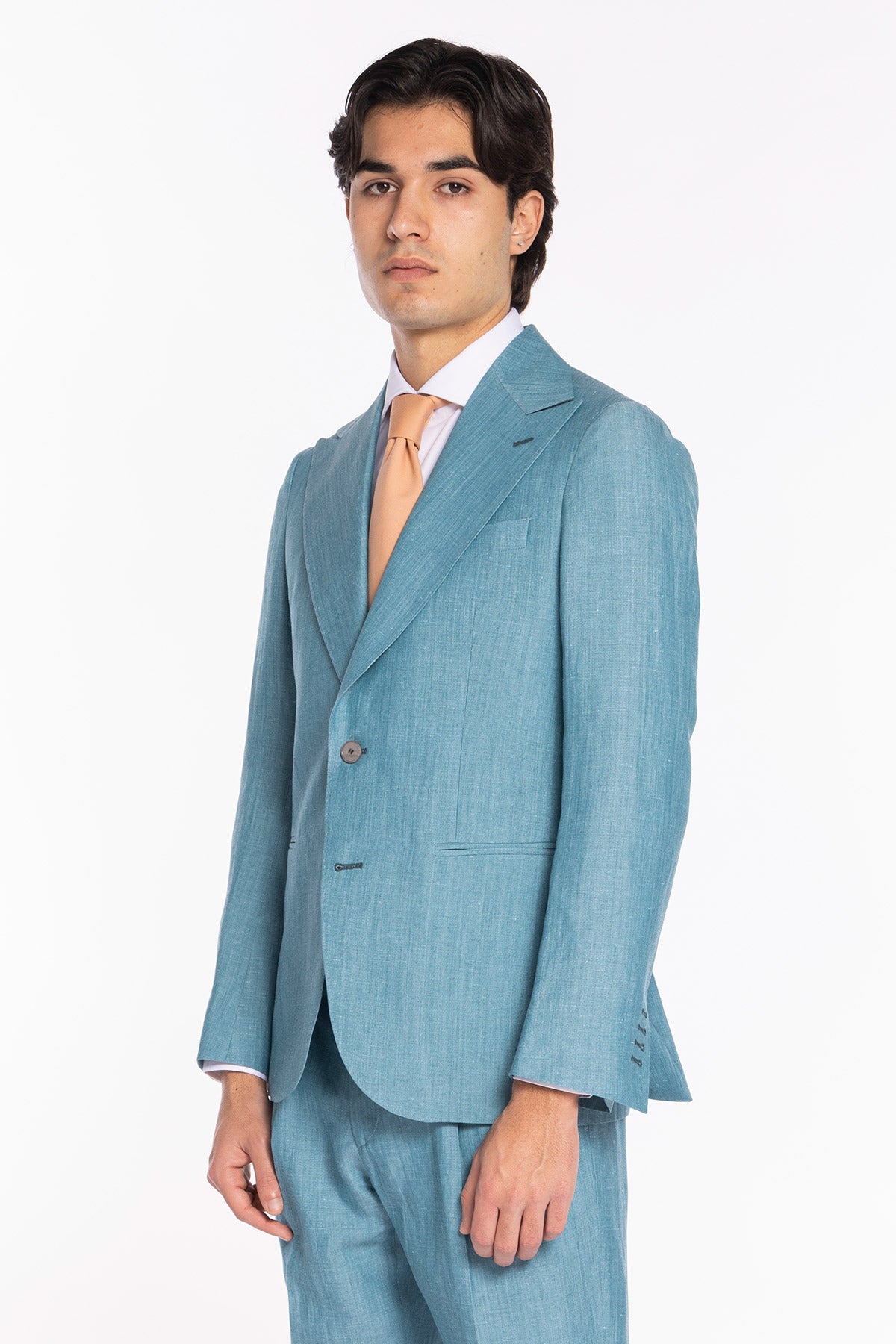 Giacca uomo monopetto azzurro in lino e fresco lana super 120's Holland & Sherry Rever a lancia