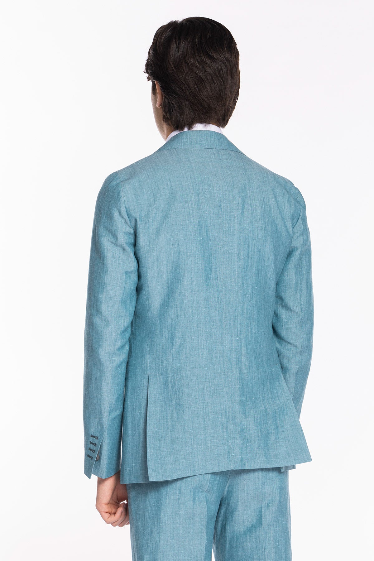 Giacca uomo monopetto azzurro in lino e fresco lana super 120's Holland & Sherry Rever a lancia
