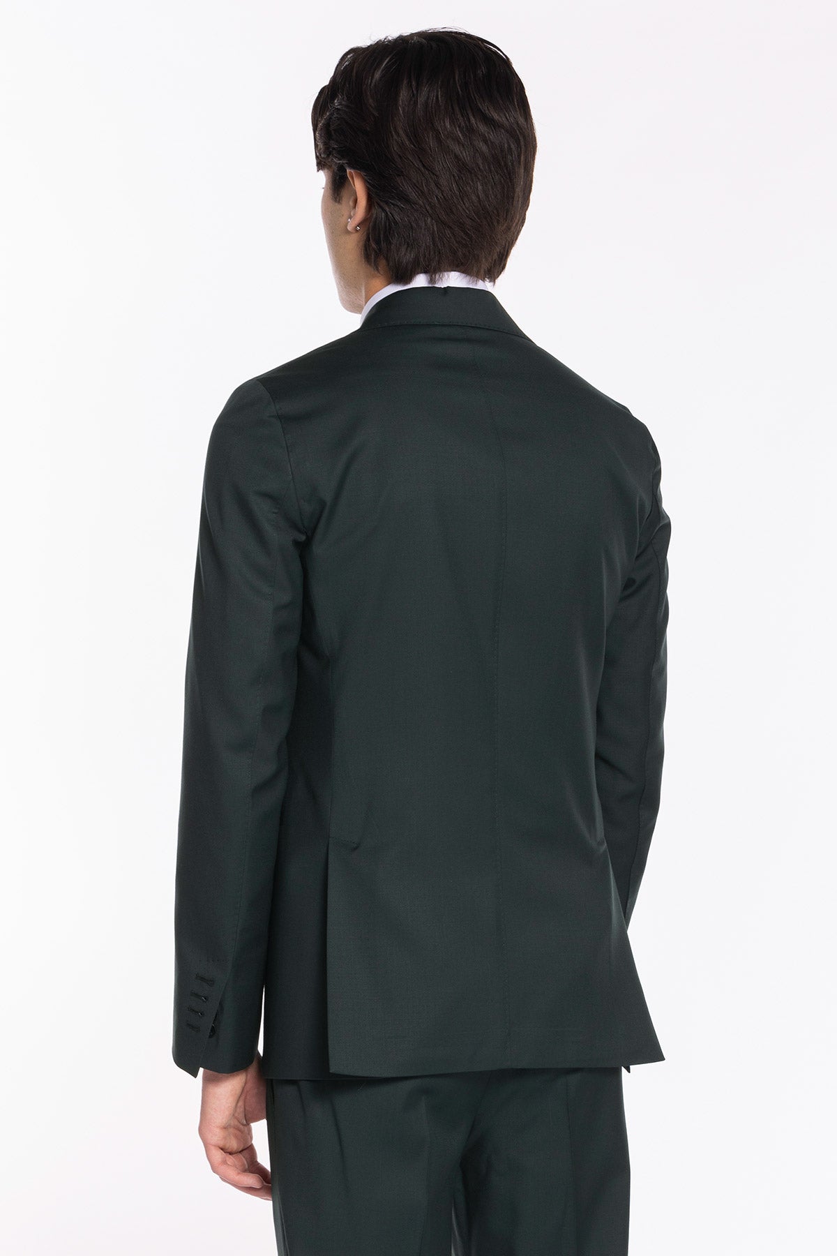 Giacca uomo monopetto verde bottiglia scuro fresco lana super 120's  gabardine Holland & Sherry Rever a lancia