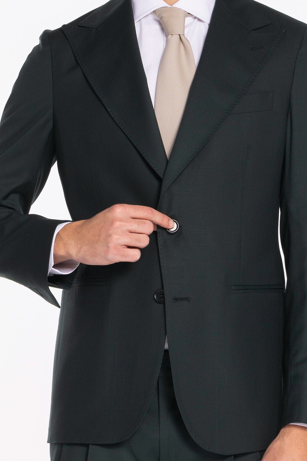 Giacca uomo monopetto verde bottiglia scuro fresco lana super 120's  gabardine Holland & Sherry Rever a lancia