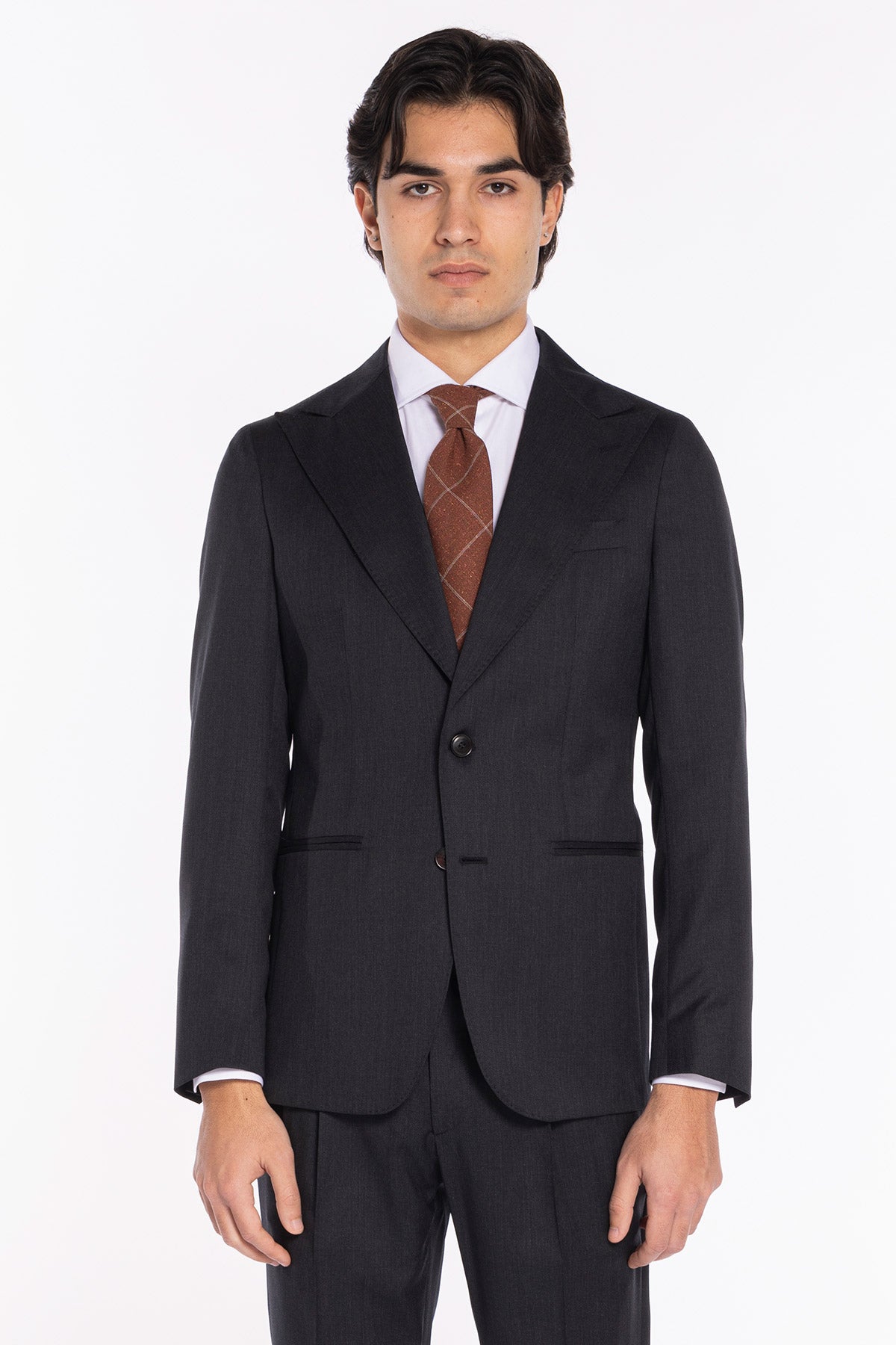 Giacca uomo monopetto grigio scuro in fresco lana super 130's Vitale Barberis Canonico Rever a lancia