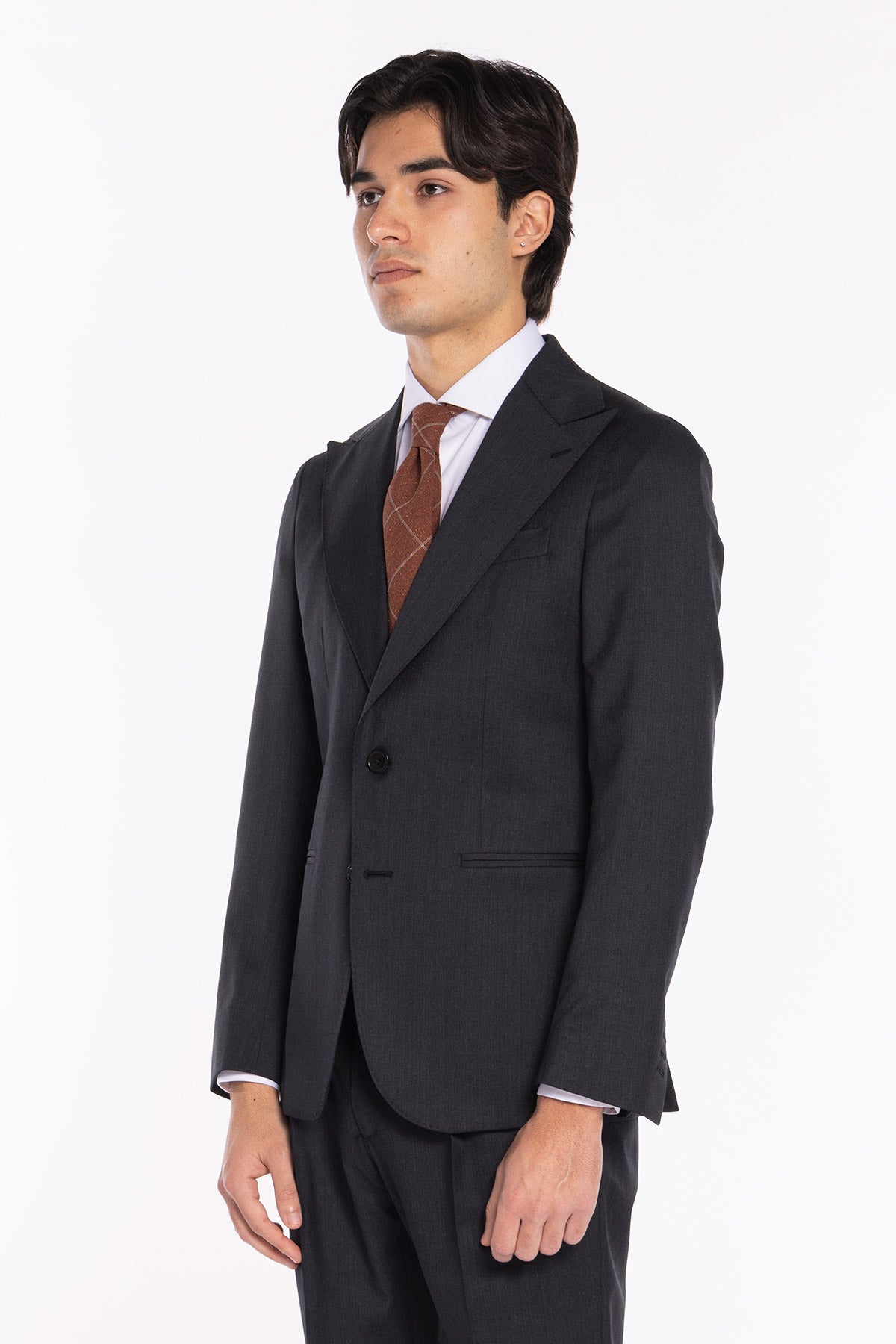 Abito uomo monopetto grigio scuro in fresco lana super 130's Vitale Barberis Canonico Rever a lancia