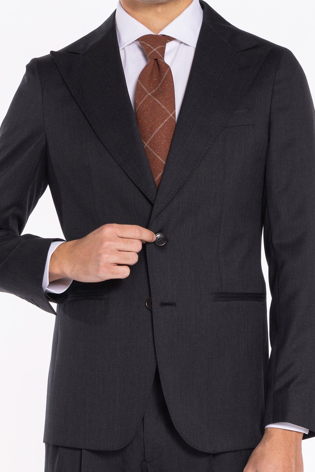 Abito uomo monopetto grigio scuro in fresco lana super 130's Vitale Barberis Canonico Rever a lancia