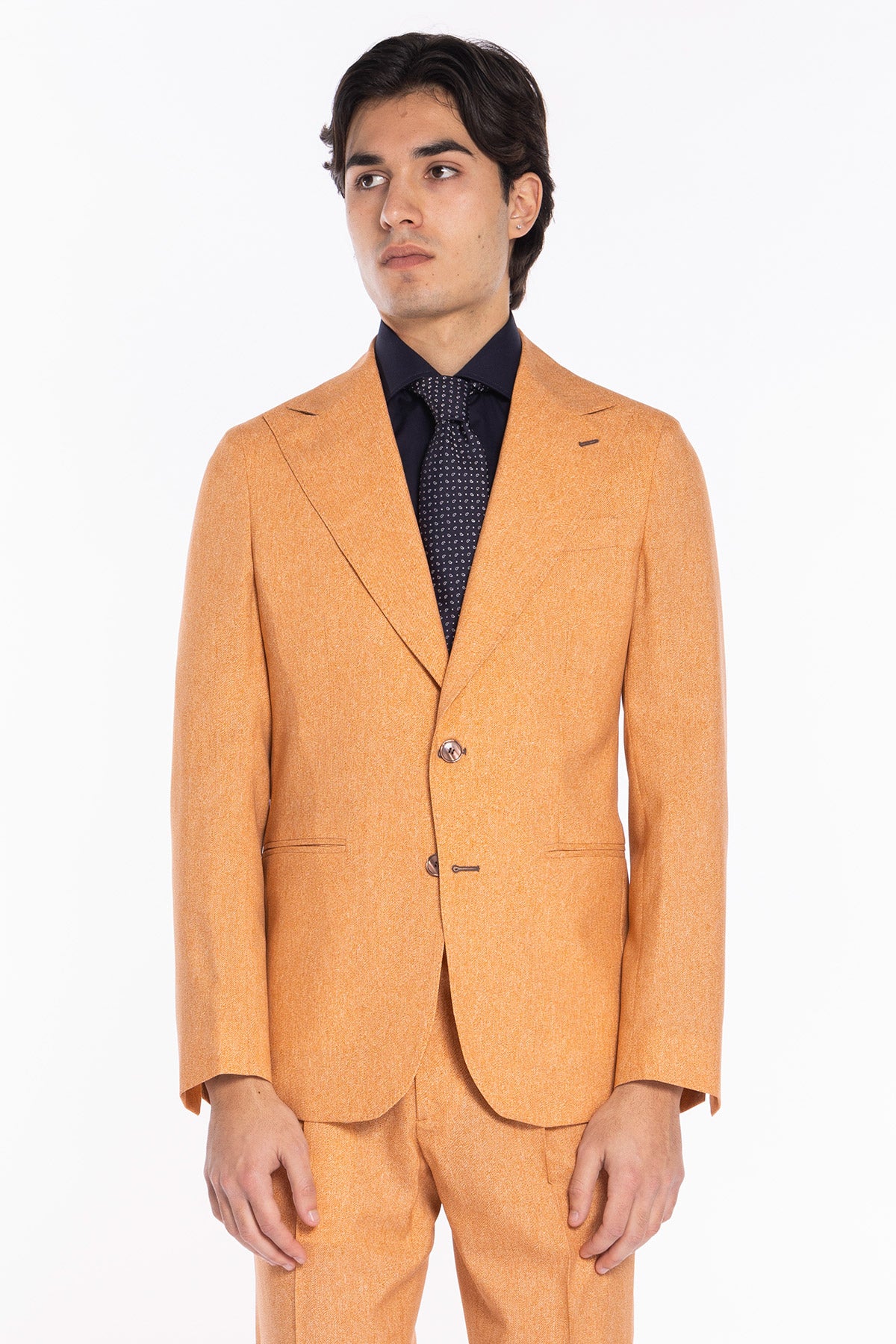 Giacca uomo monopetto arancio in fresco lana stampato Vitale Barberis Canonico Rever a lancia