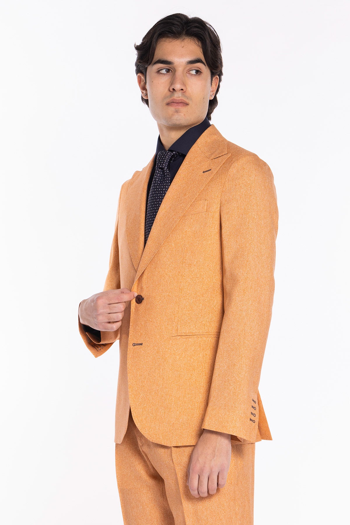 Giacca uomo monopetto arancio in fresco lana stampato Vitale Barberis Canonico Rever a lancia