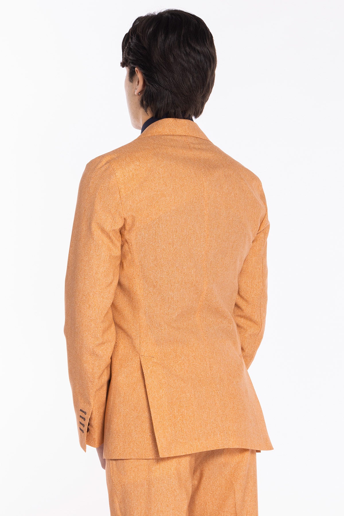 Giacca uomo monopetto arancio in fresco lana stampato Vitale Barberis Canonico Rever a lancia