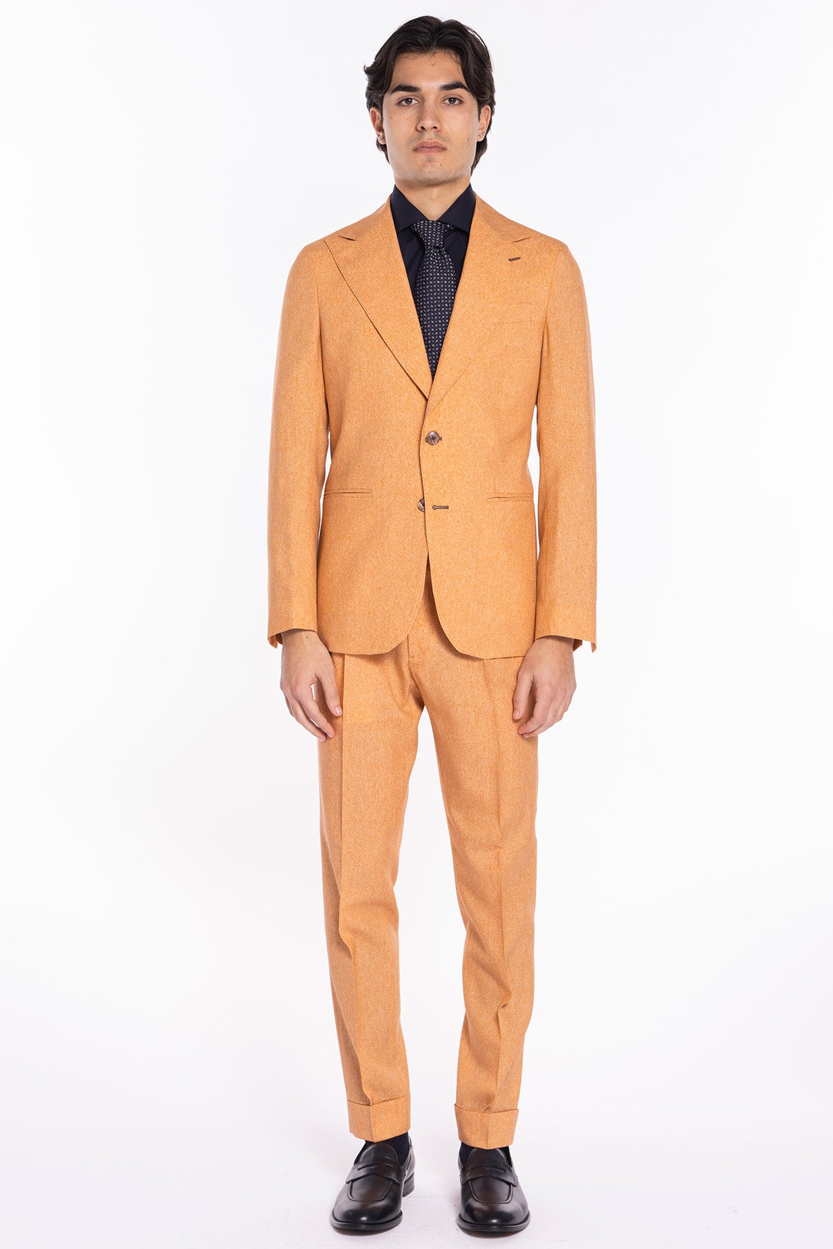 Giacca uomo monopetto arancio in fresco lana stampato Vitale Barberis Canonico Rever a lancia