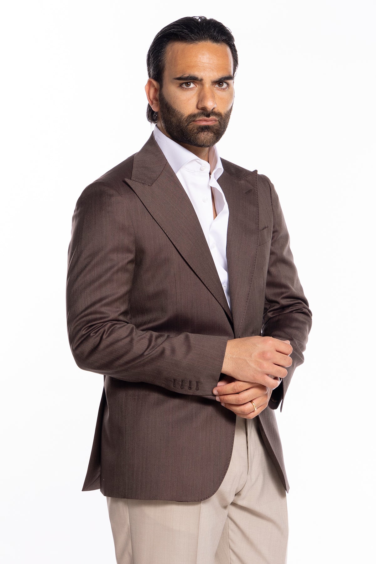 Giacca uomo monopetto marrone Solaro in fresco lana e seta Vitale Barberis Canonico Rever a lancia