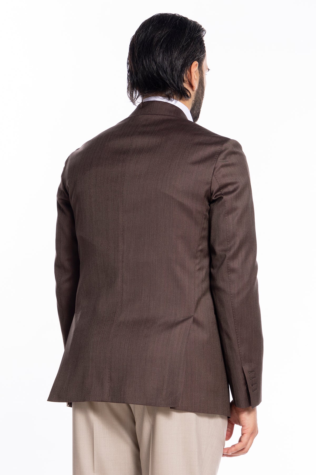 Giacca uomo monopetto marrone Solaro in fresco lana e seta Vitale Barberis Canonico Rever a lancia