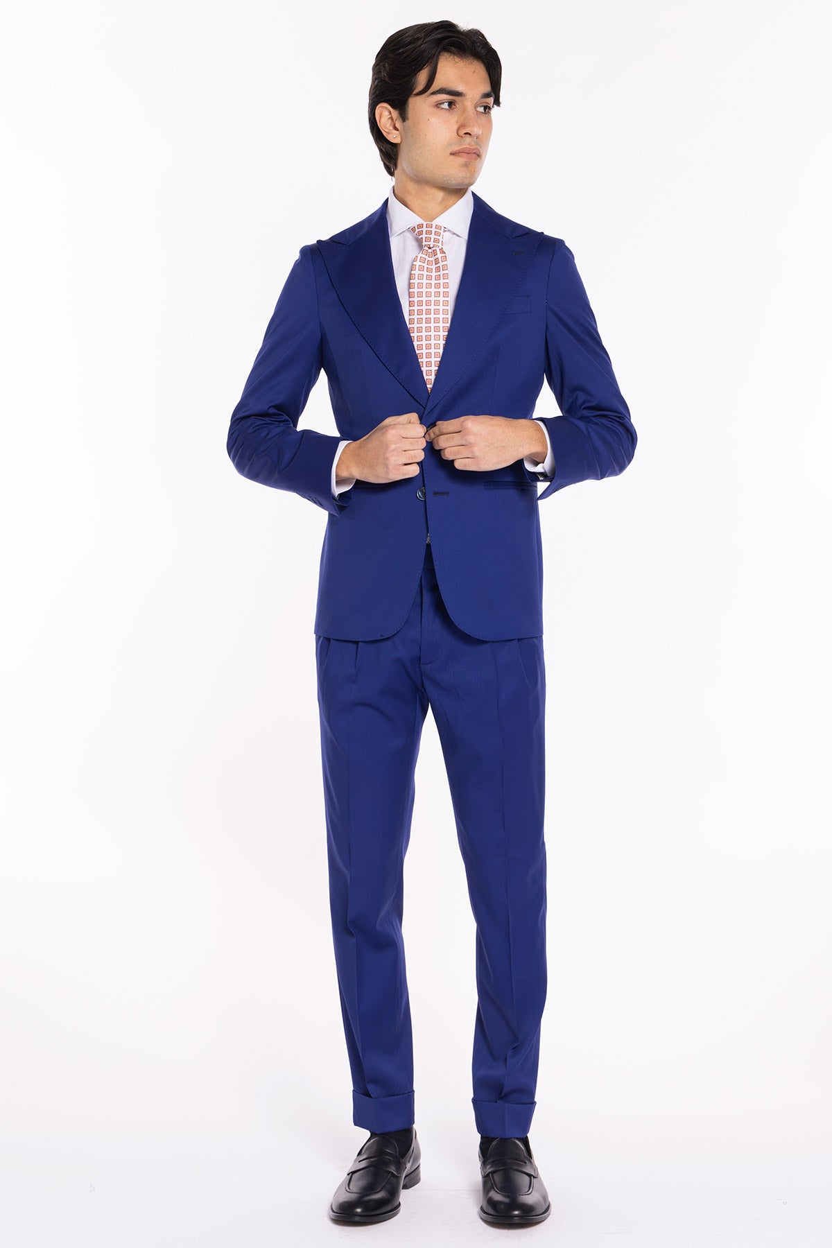 Abito uomo monopetto royal blu fresco lana super 130's Vitale Barberis Canonico Rever a lancia
