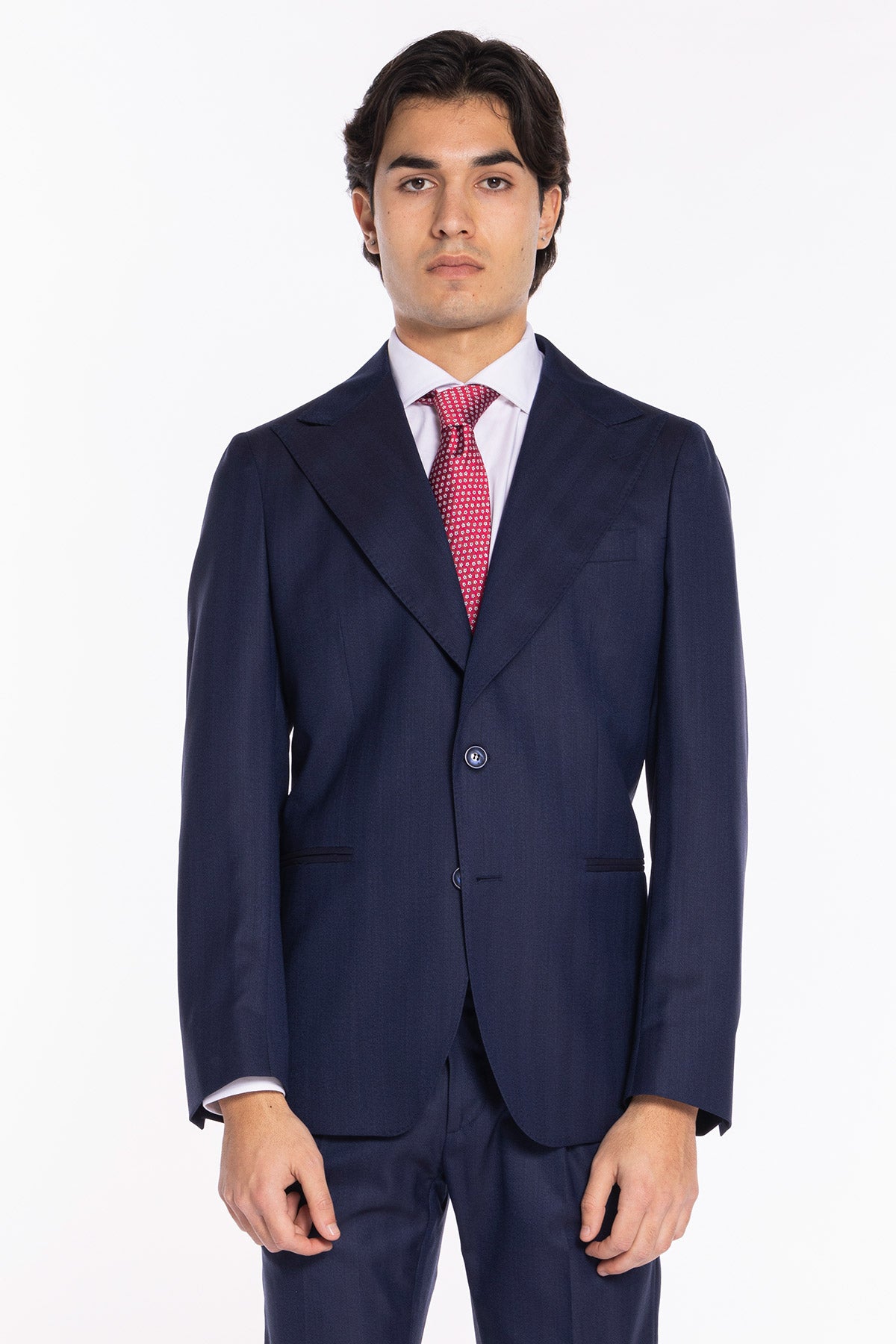 Giacca uomo monopetto blu spigata in fresco lana 100% Vitale Barberis Canonico tasche a filo